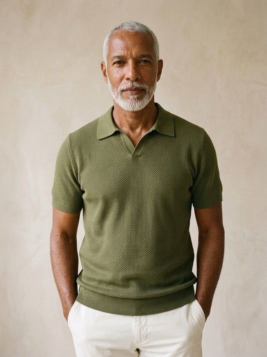 Verde | Camisa polo de tricot slim Mulhouse verde – vista de frente, recorte próximo