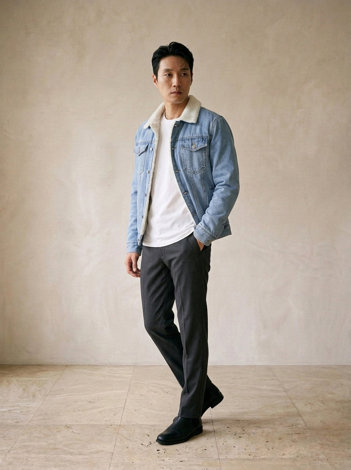 Jeans claro | Jaqueta jeans forrada Namur jeans claro – vista três quartos