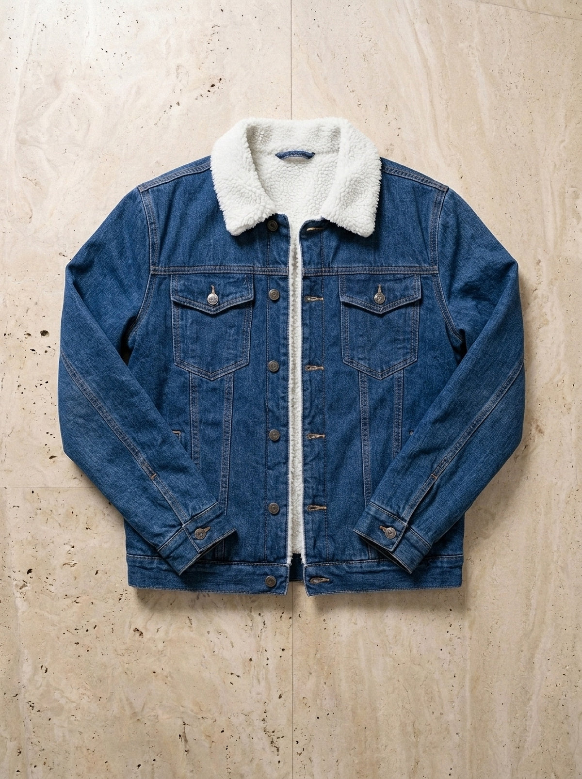 Jeans escuro | Jaqueta jeans forrada Namur jeans escuro – peça sozinha vista de cima