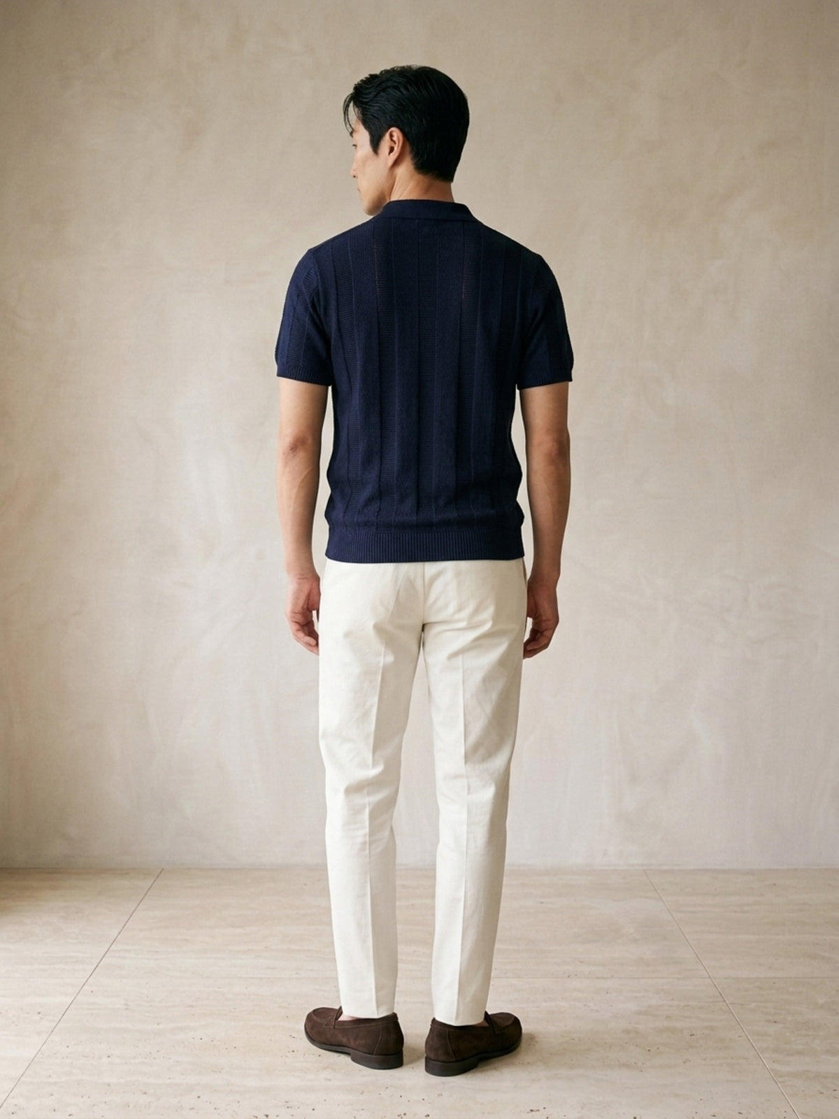 Azul-marinho | Camisa polo de tricô vazado Sartong Nantes azul-marinho – vista de costas