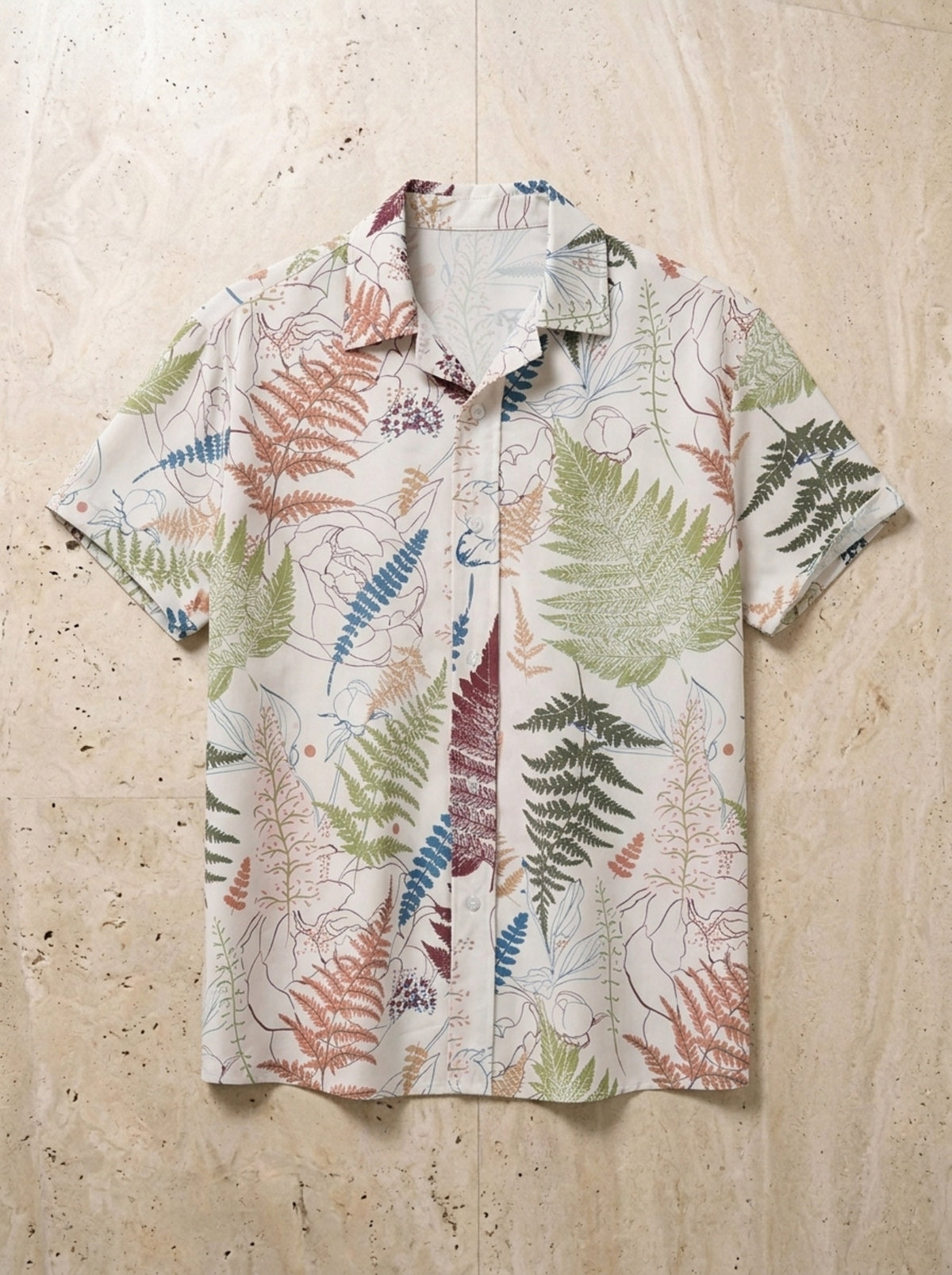 Camisa estampa de folhagens Nazaré – peça sozinha vista de cima