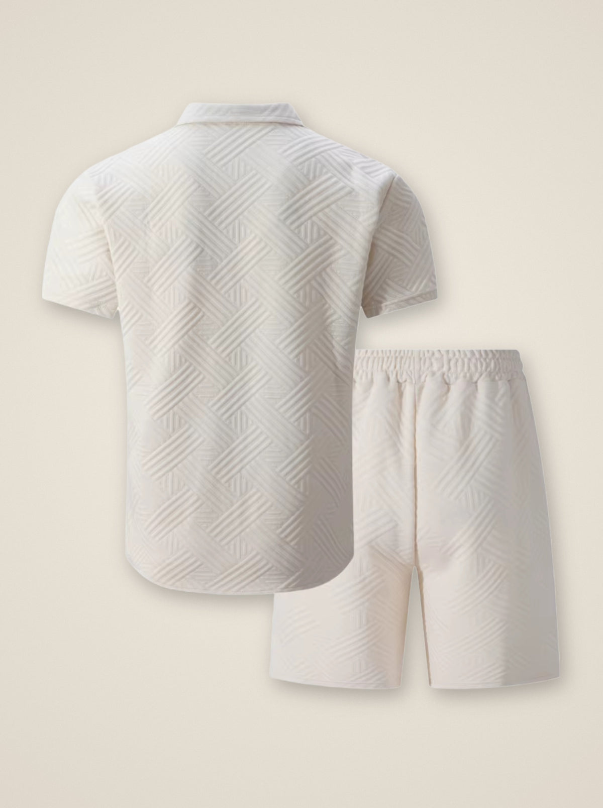 Creme | Conjunto camisa de tricô e short Nerja creme – peça sozinha, vista de costas