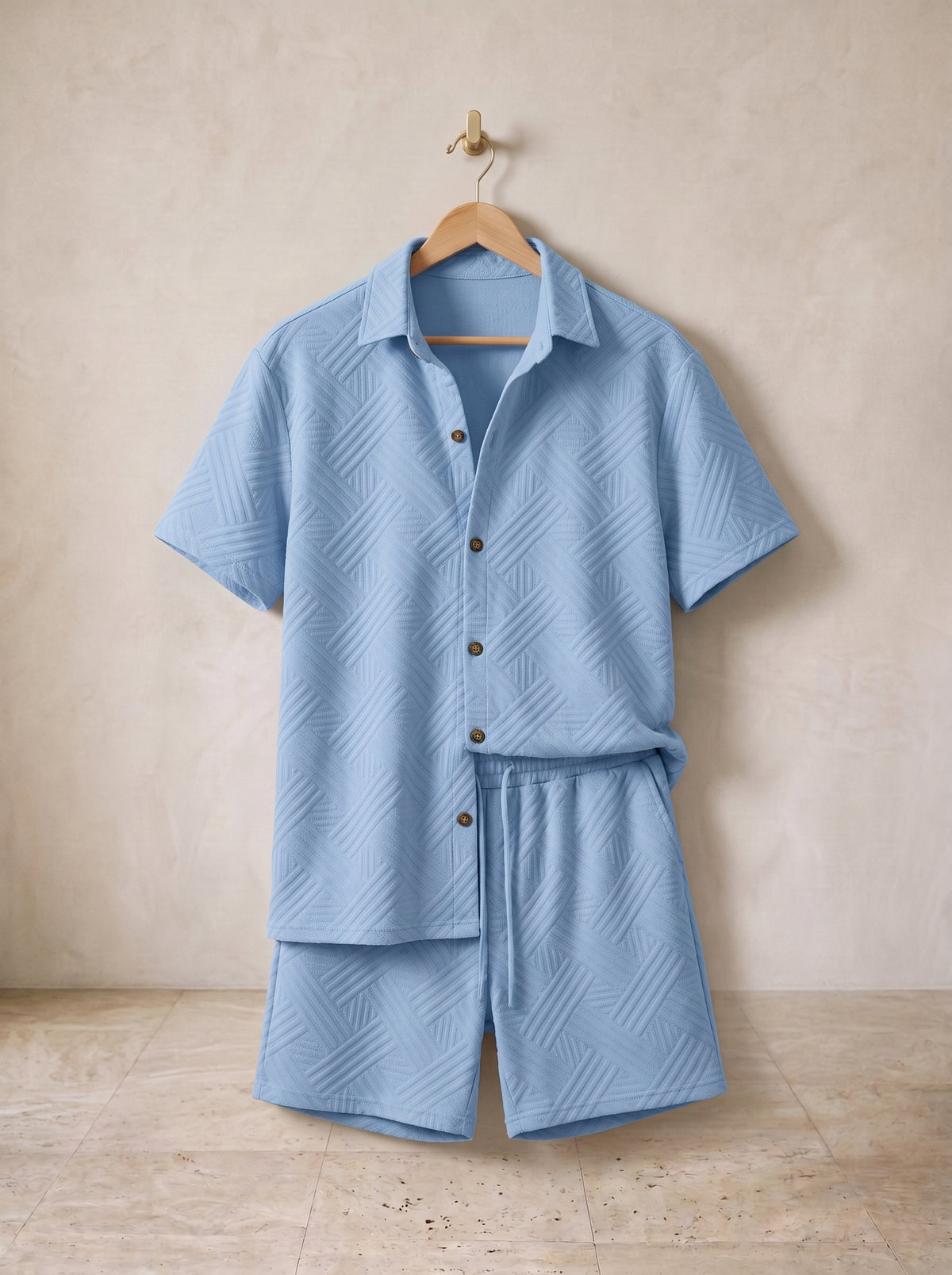 Azul-claro | Conjunto camisa de tricô e short Nerja azul-claro – peça sozinha, foto de produto