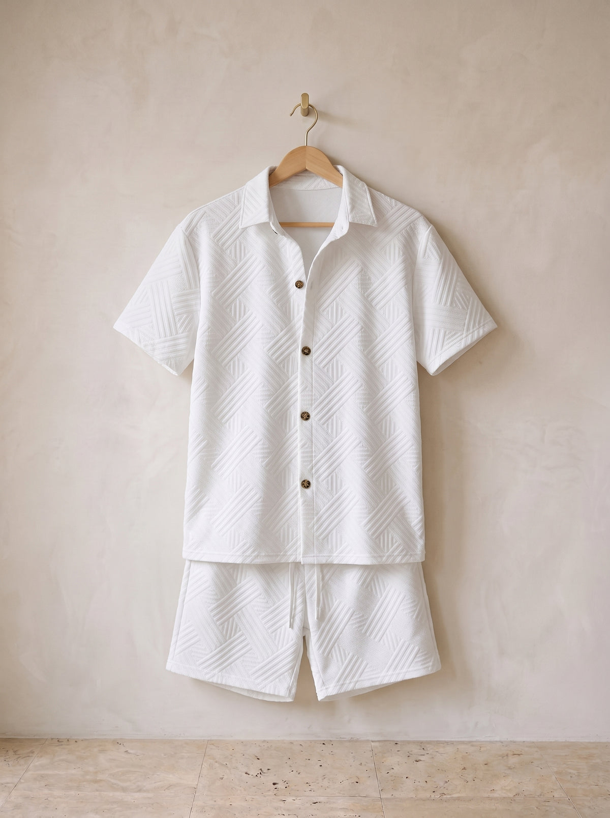 Branco | Conjunto camisa de tricô e short Nerja branco – peça sozinha, foto de produto