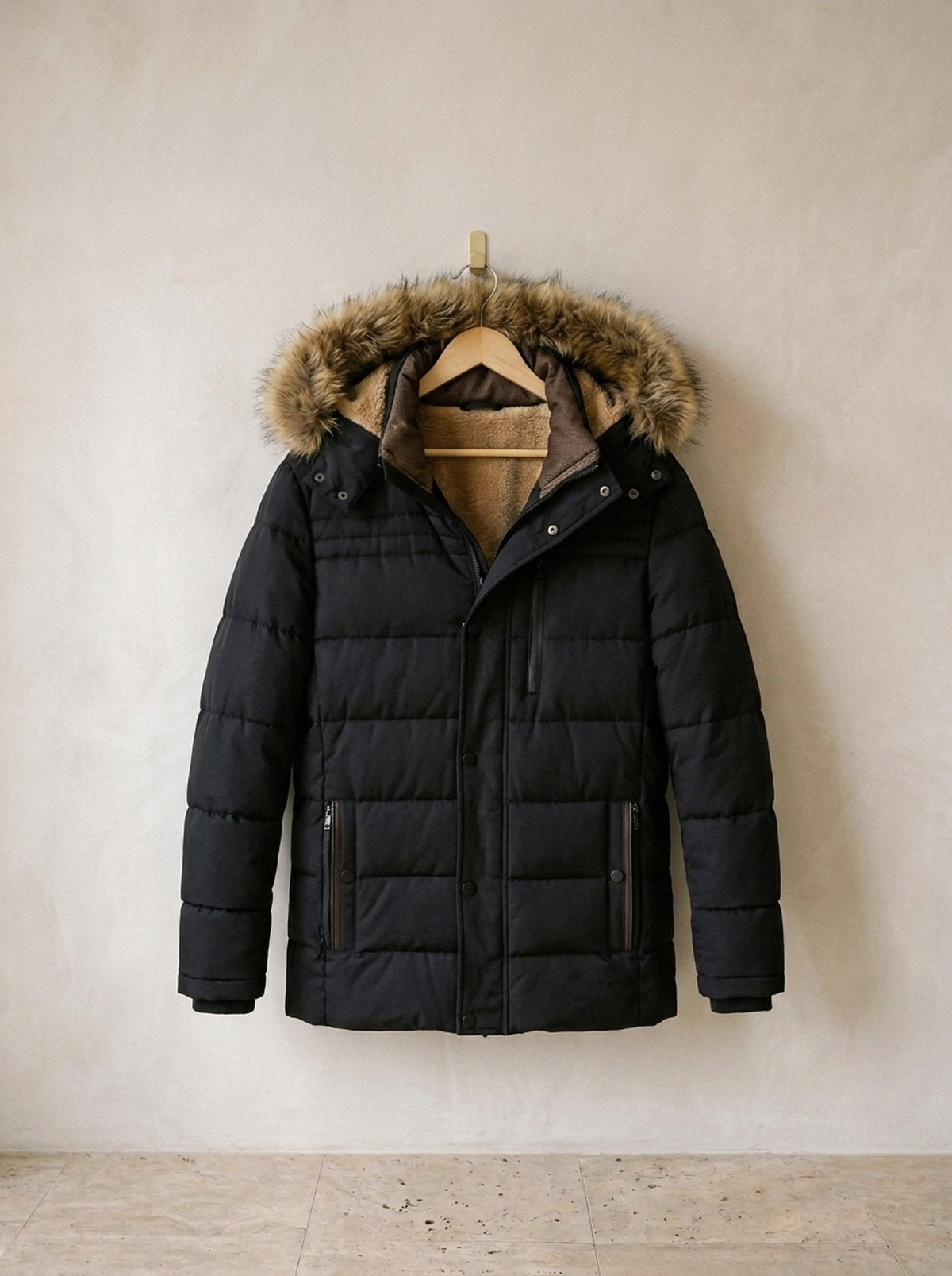 Preto | Parka com capuz de pelo Nijmegen preto – peça sozinha, foto de produto