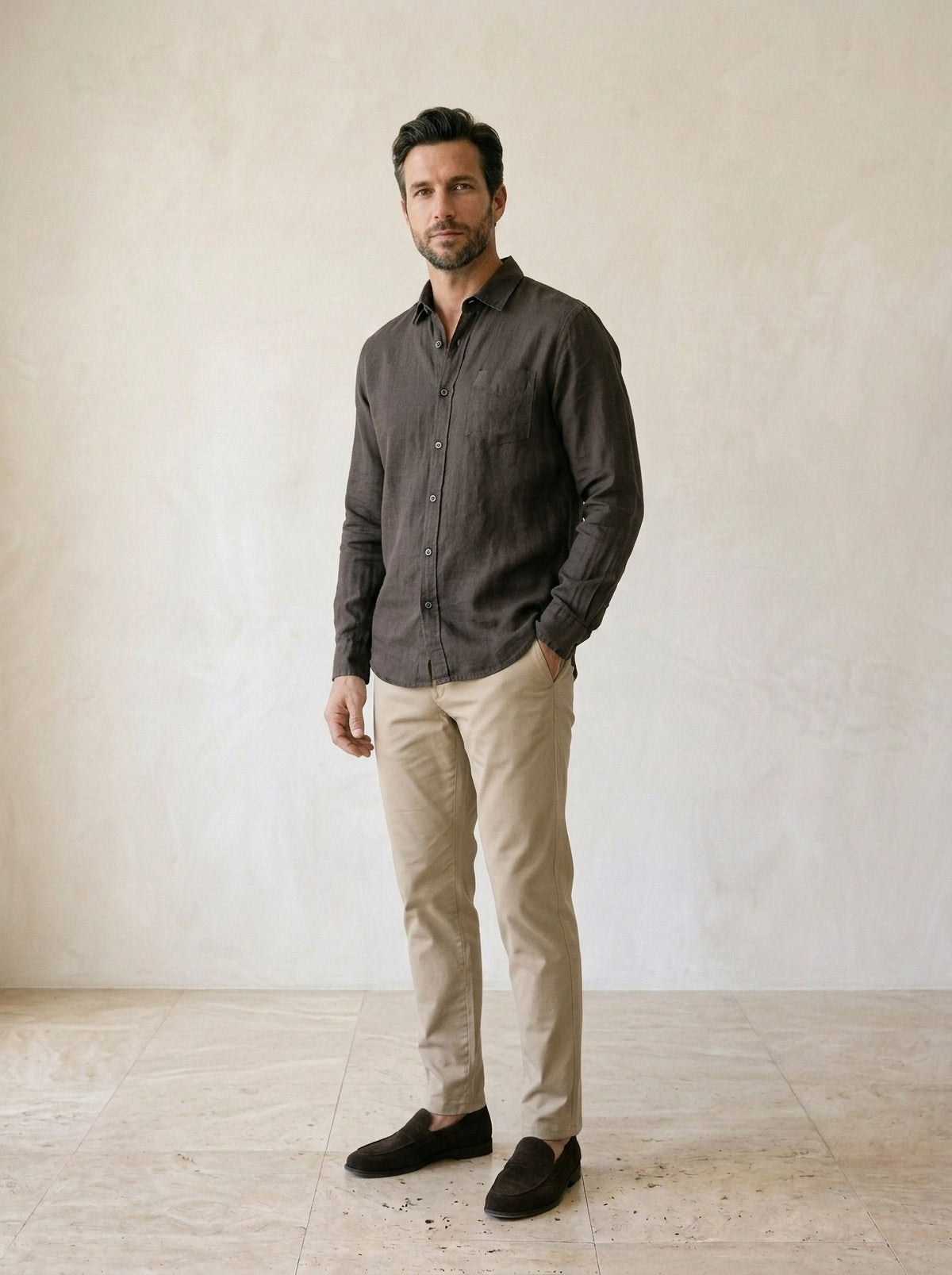 Cinza-escuro | Camisa social slim Nottingham cinza-escuro – vista três quartos