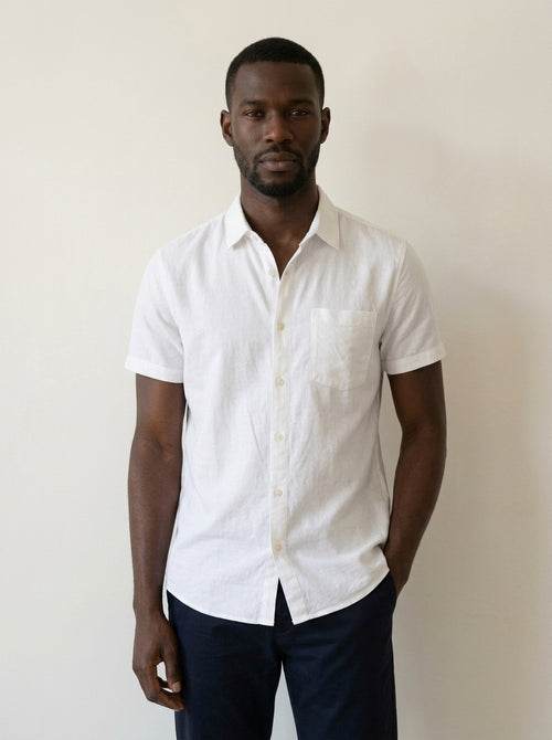 Branco | Camisa social slim Óbidos branco – vista de frente, recorte próximo