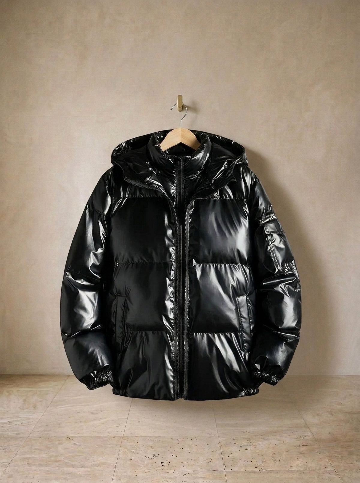 Preto | Jaqueta puffer brilhante com capuz Odense preto – peça sozinha, foto de produto