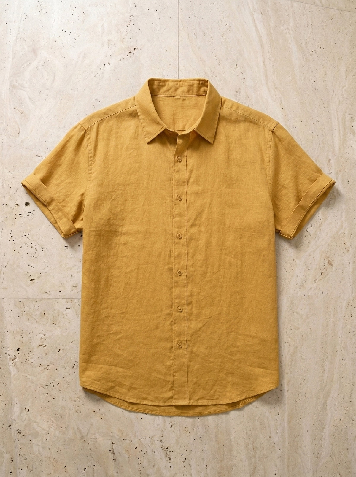 Amarelo | Camisa social de linho Olbia amarelo – peça sozinha vista de cima