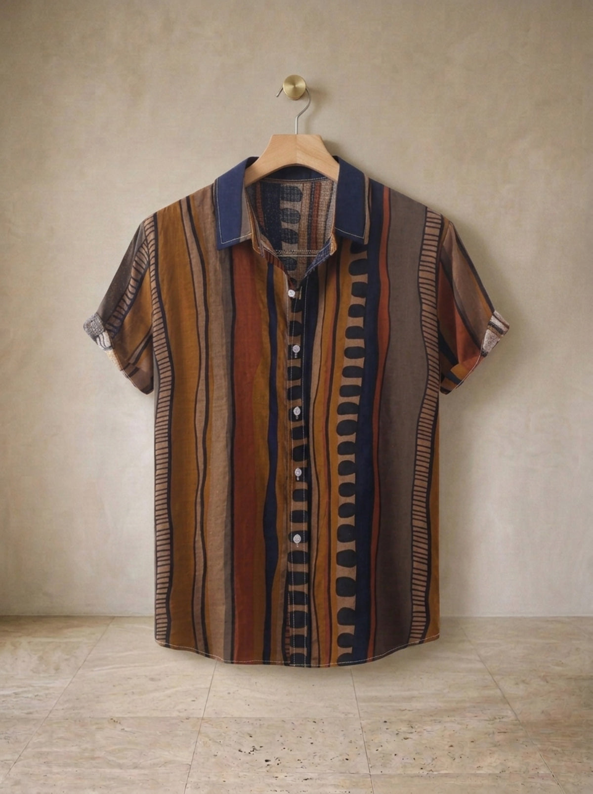 Azul-marinho | Camisa listrada étnica Oristano azul-marinho – peça sozinha, foto de produto