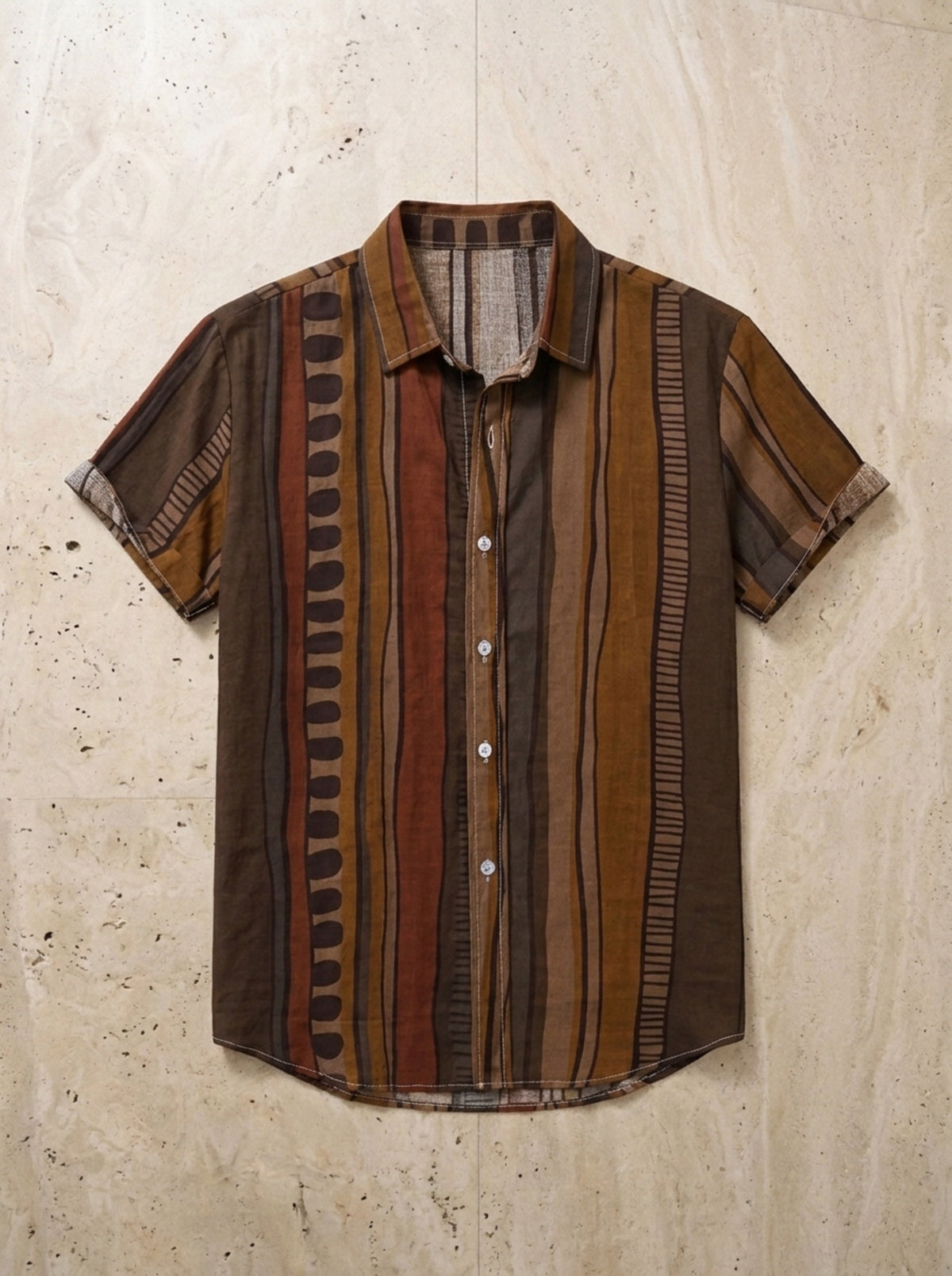 Café | Camisa listrada étnica Oristano café – peça sozinha vista de cima