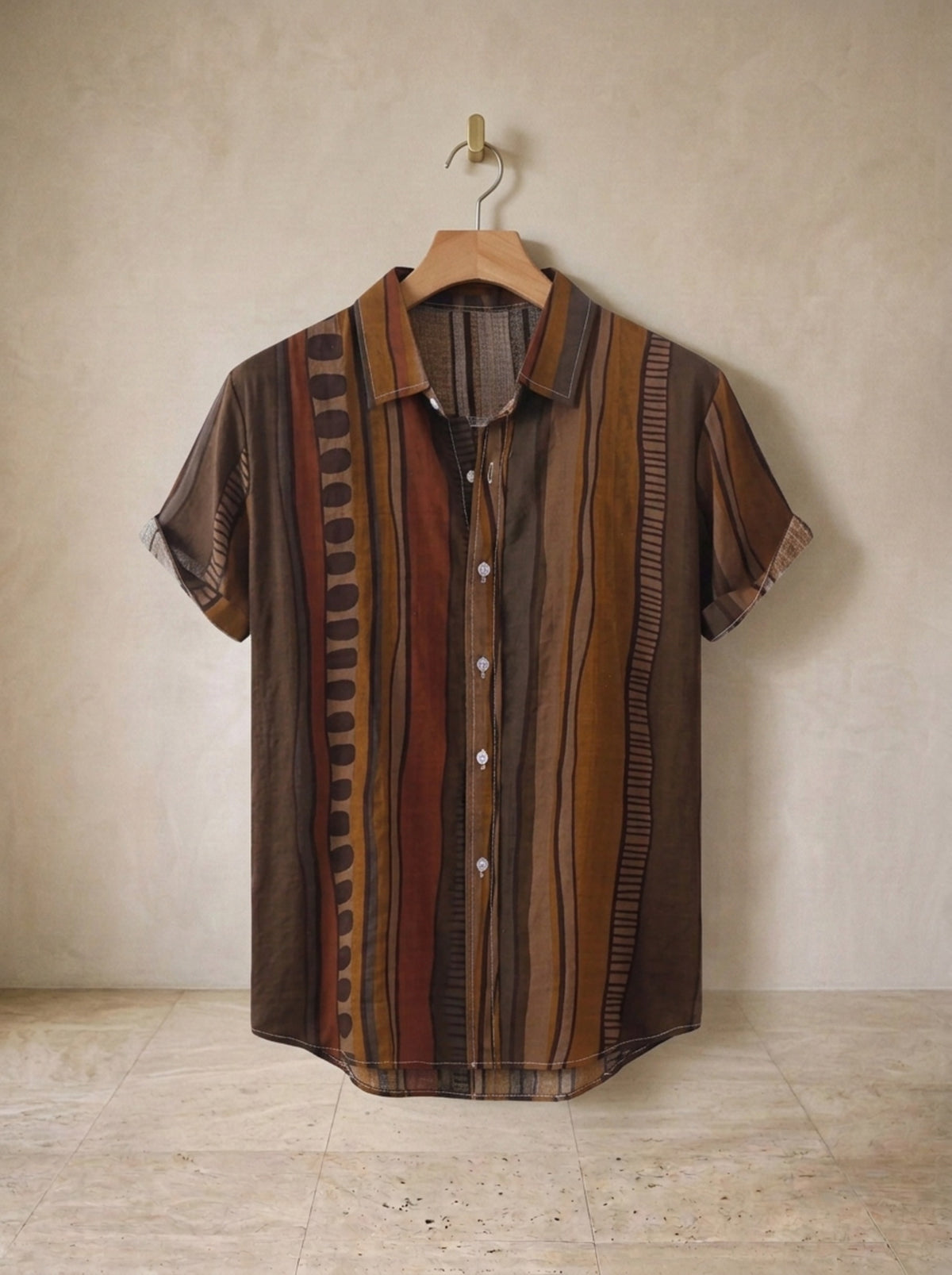 Café | Camisa listrada étnica Oristano café – peça sozinha, foto de produto