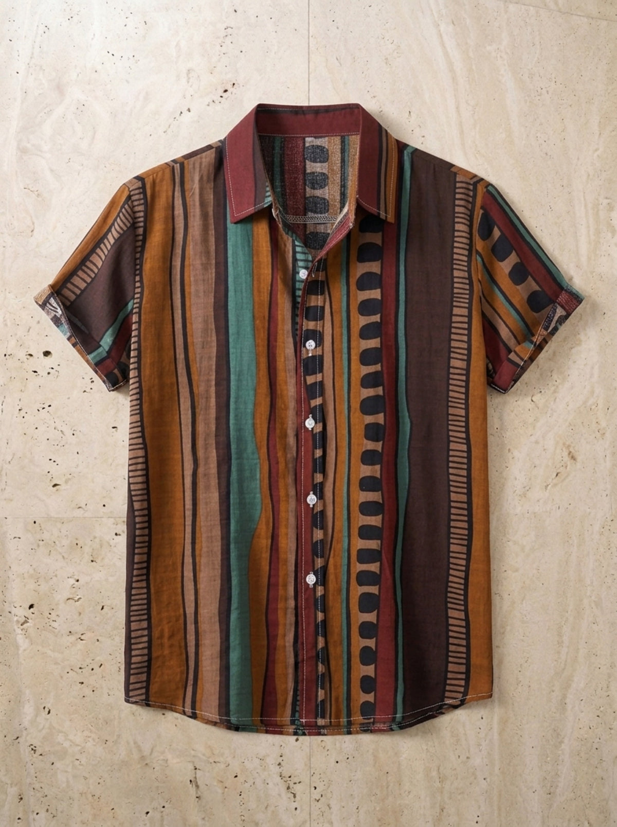 Verde | Camisa listrada étnica Oristano verde – peça sozinha vista de cima