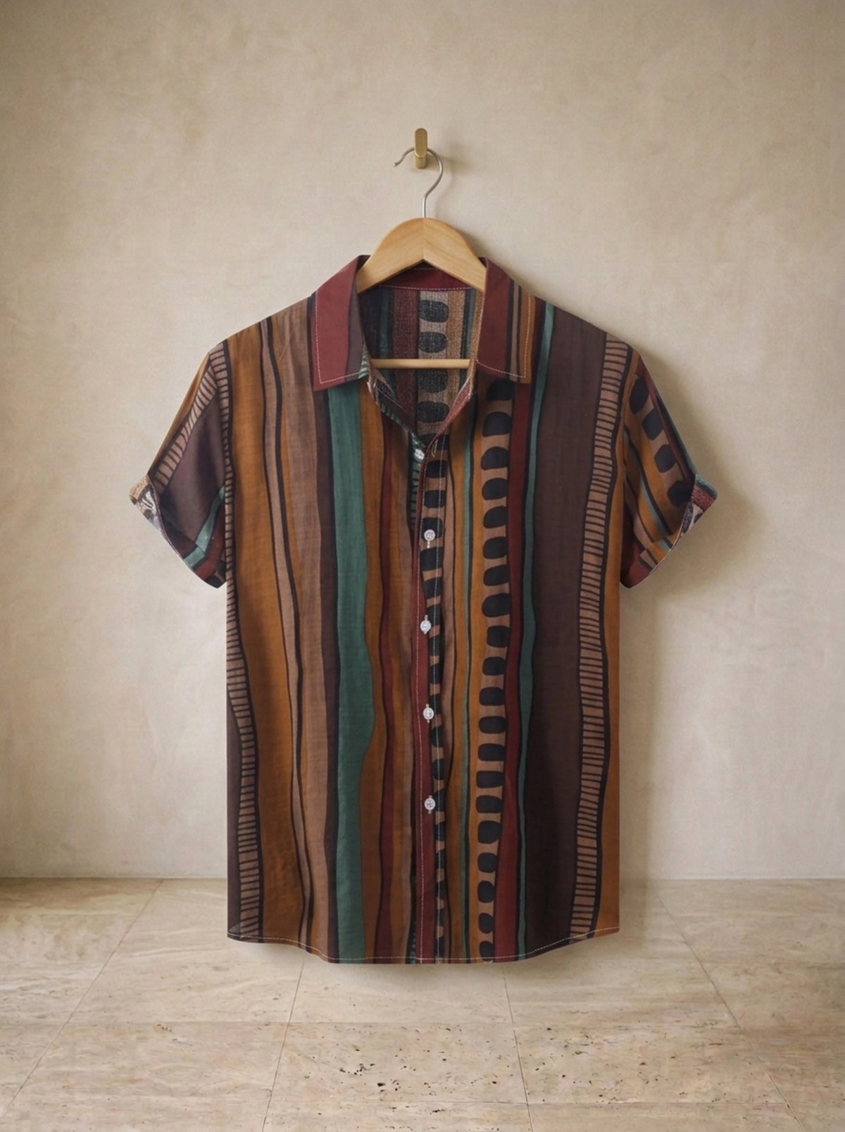 Verde | Camisa listrada étnica Oristano verde – peça sozinha, foto de produto