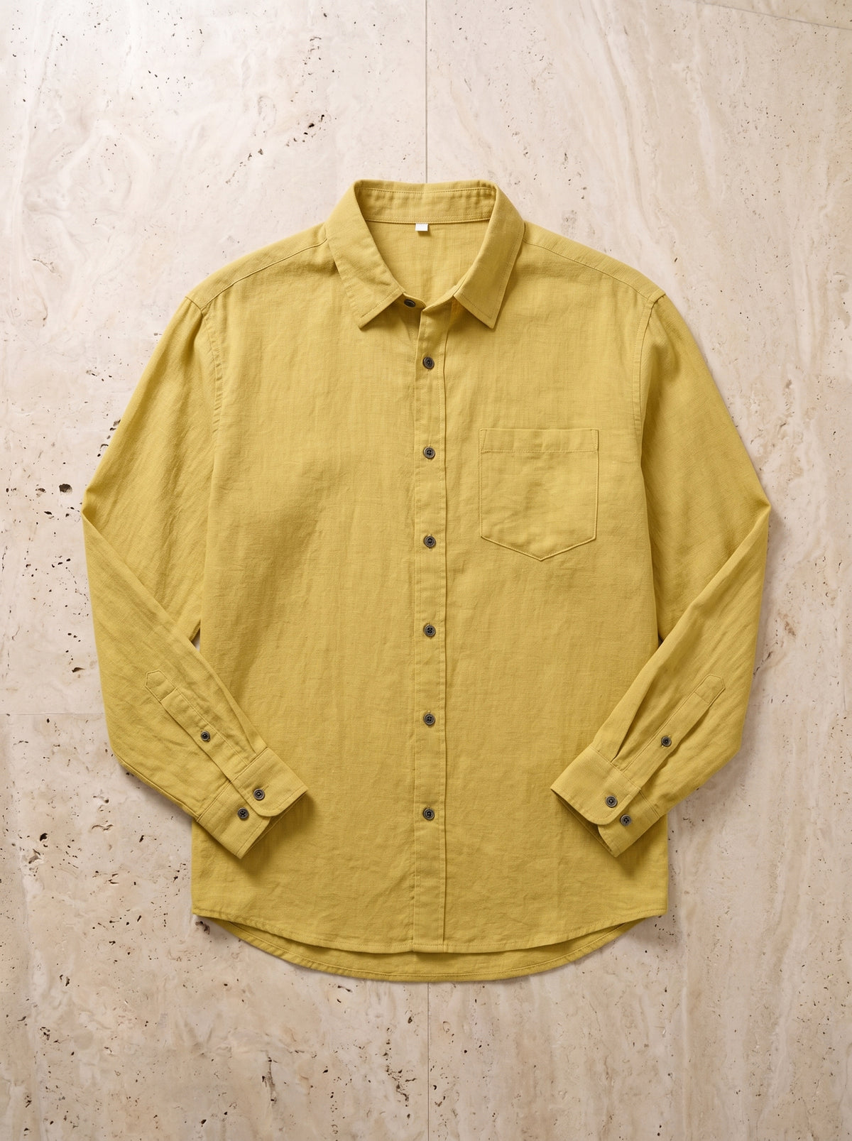 Amarelo | Camisa de linho e algodão manga longa Oslo amarelo – peça sozinha vista de cima