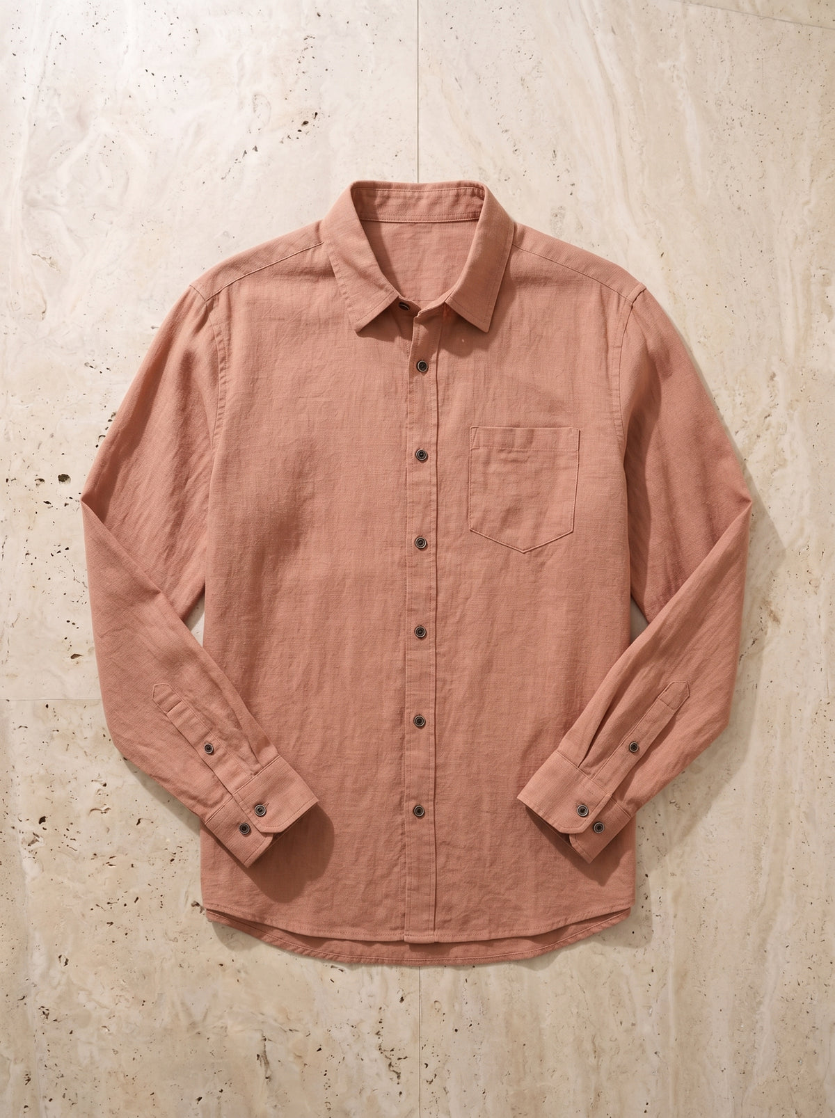 Salmão | Camisa de linho e algodão manga longa Oslo salmão – peça sozinha vista de cima