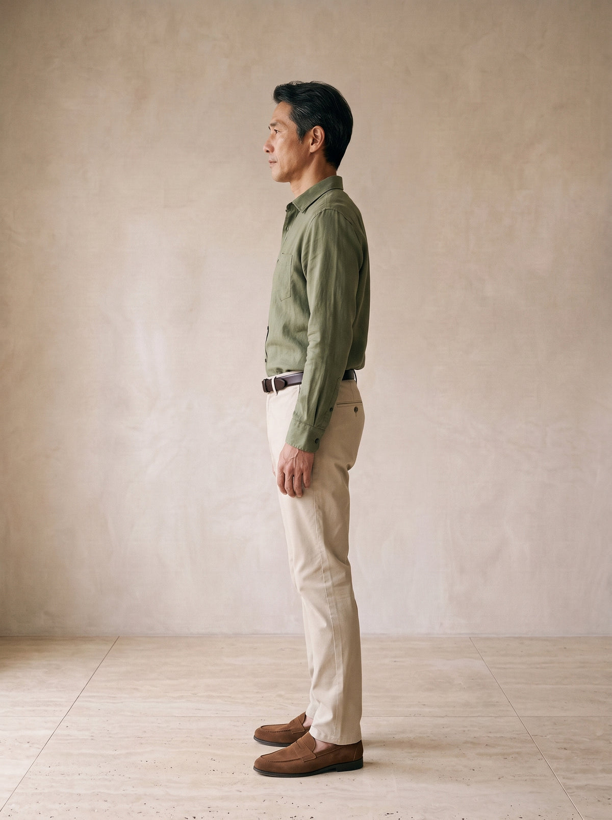 Verde | Camisa de linho e algodão manga longa Oslo verde – vista de perfil