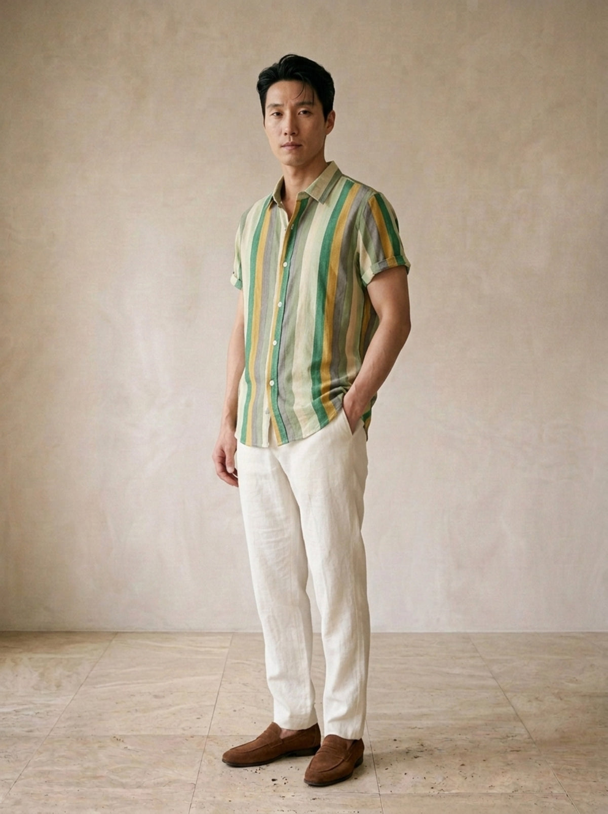 Camisa listrada Ostuni – vista três quartos