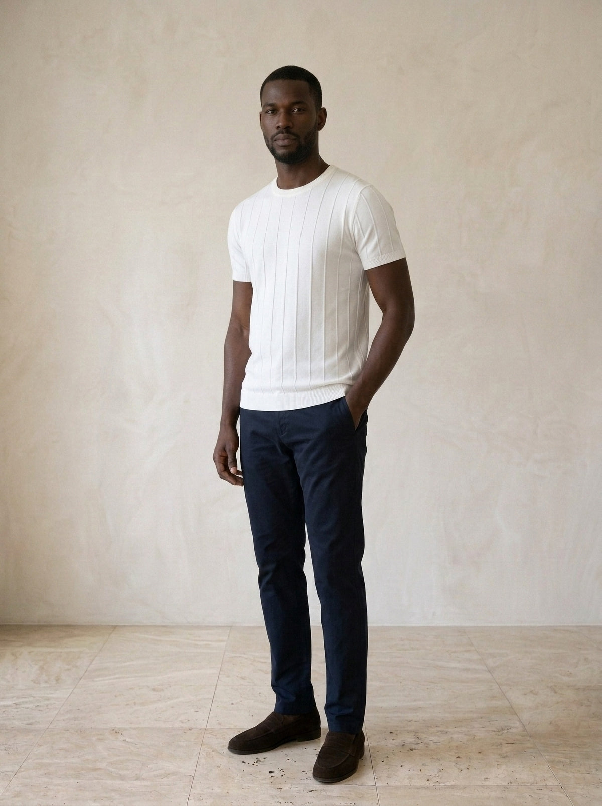 Branco | Camiseta de tricô Otranto branco – vista três quartos