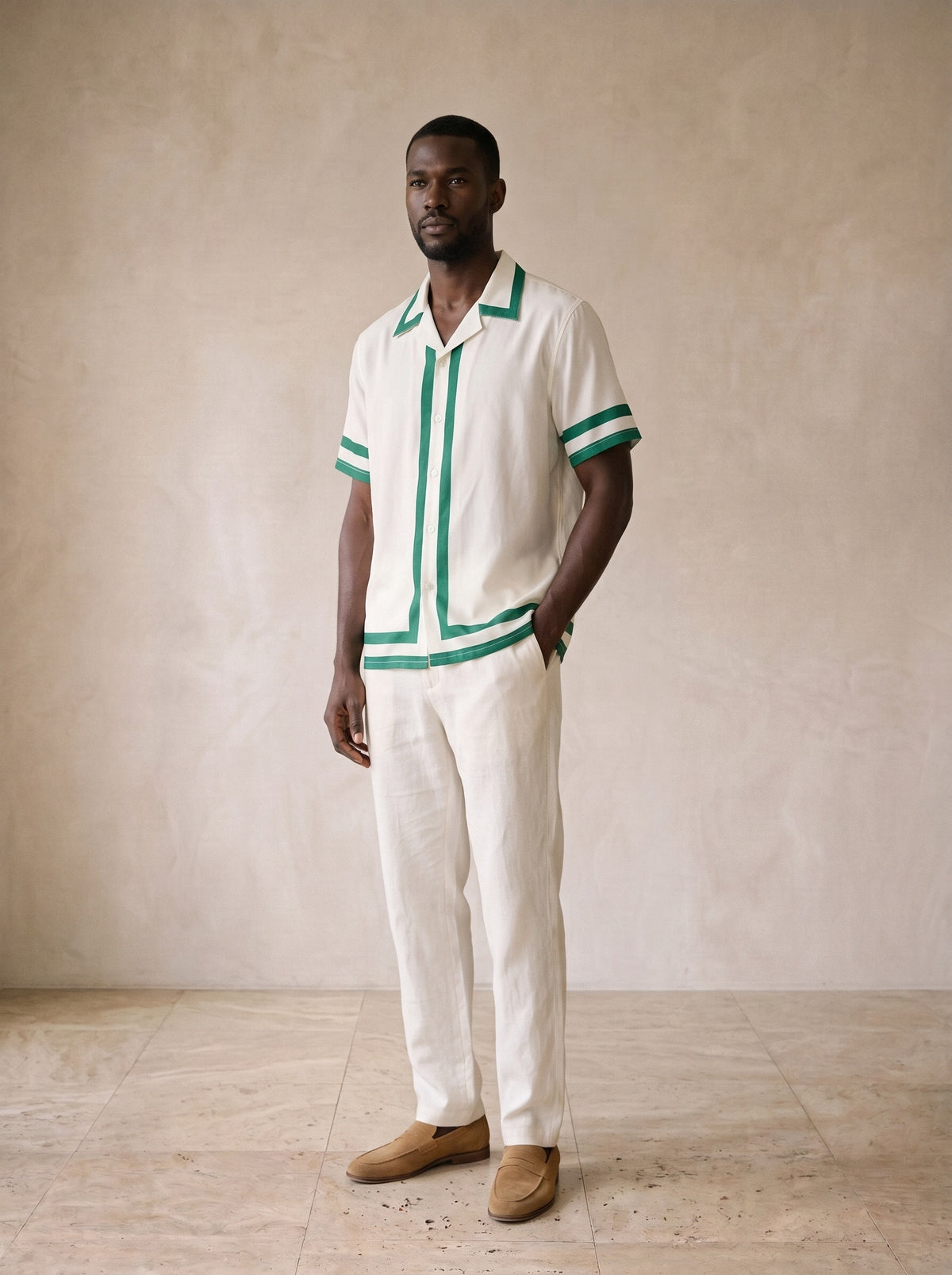Verde | Camisa com faixas de contraste Oviedo verde – vista três quartos