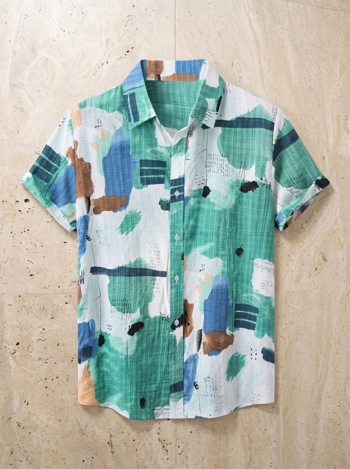 Verde | Camisa estampa abstrata Palermo verde – peça sozinha vista de cima