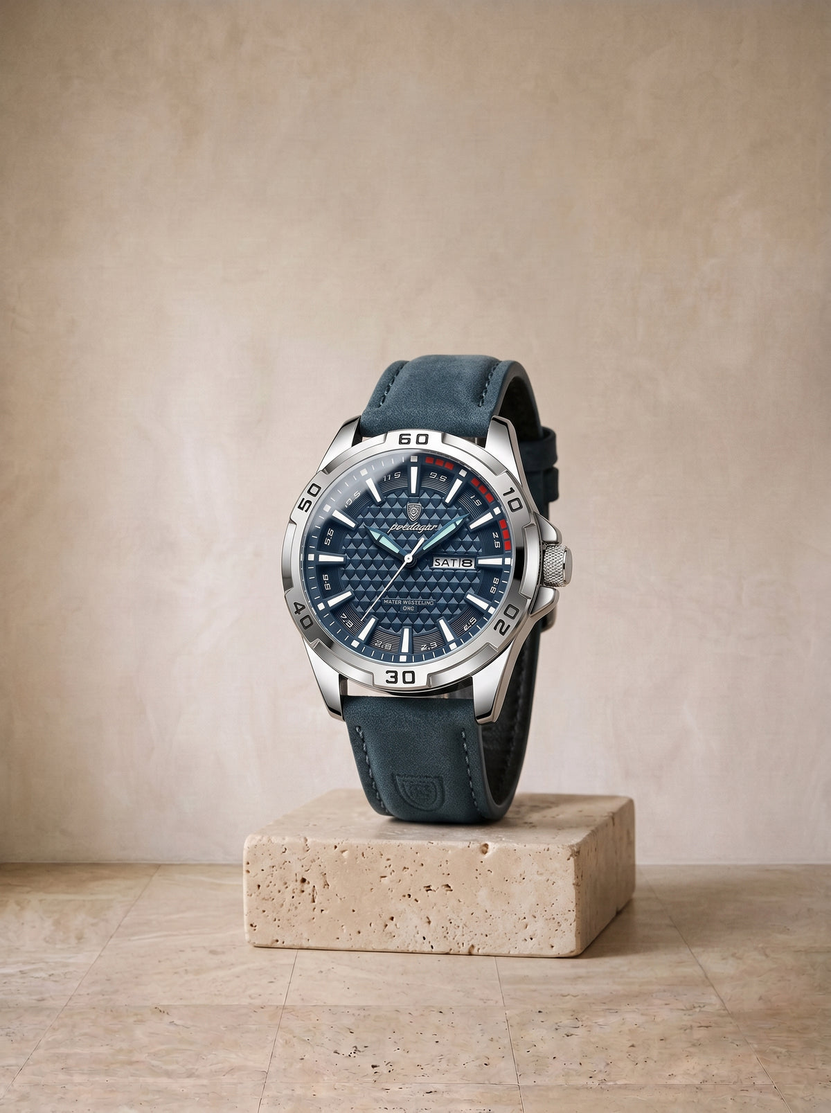 Prata e azul | Relógio de aço com pulseira de couro Parga prata e azul – relógio sozinho, foto de produto