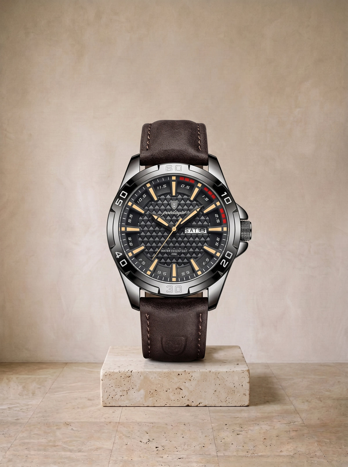 Preto e dourado | Relógio de aço com pulseira de couro Parga preto e dourado – relógio sozinho, foto de produto