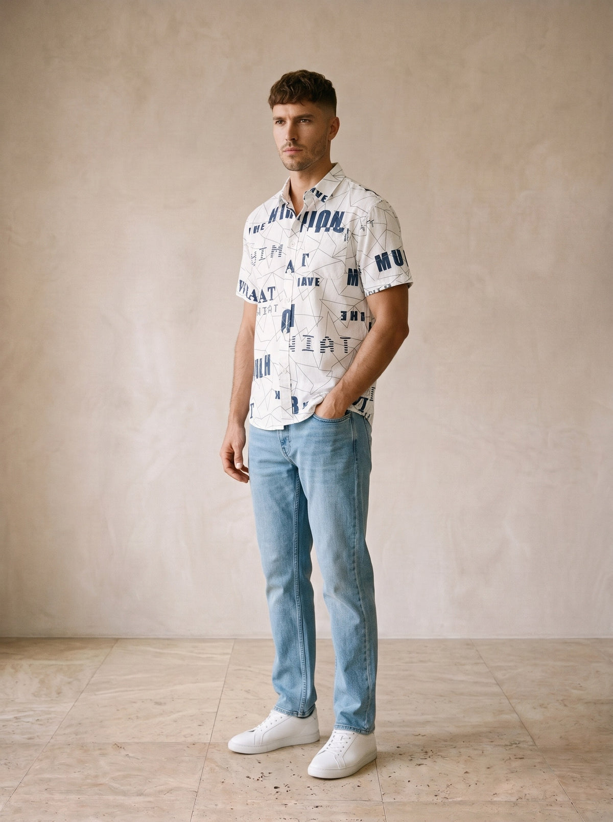 Camisa estampa de letras Peñíscola – vista três quartos