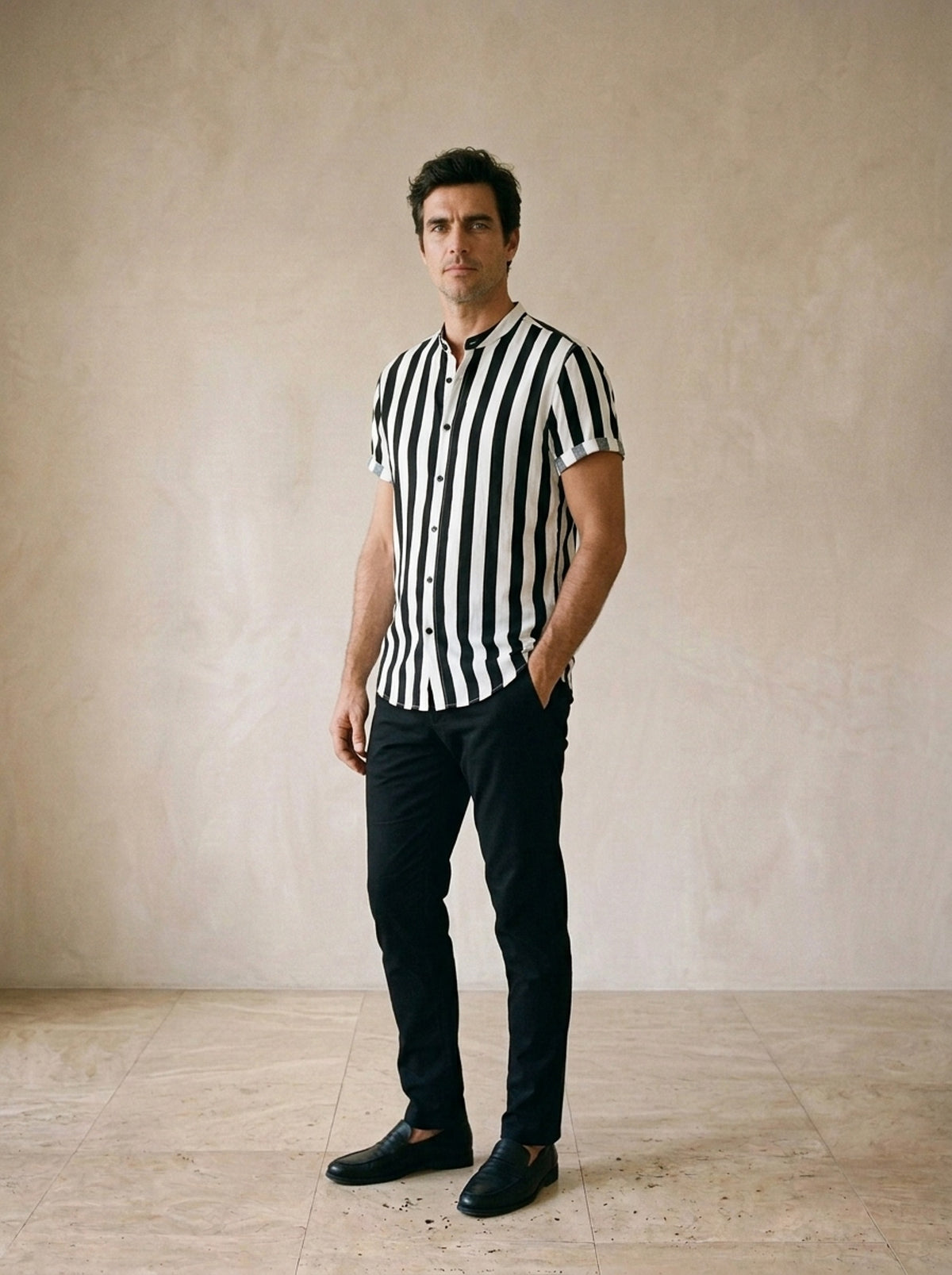 Camisa gola padre listrada Perpignan – vista três quartos