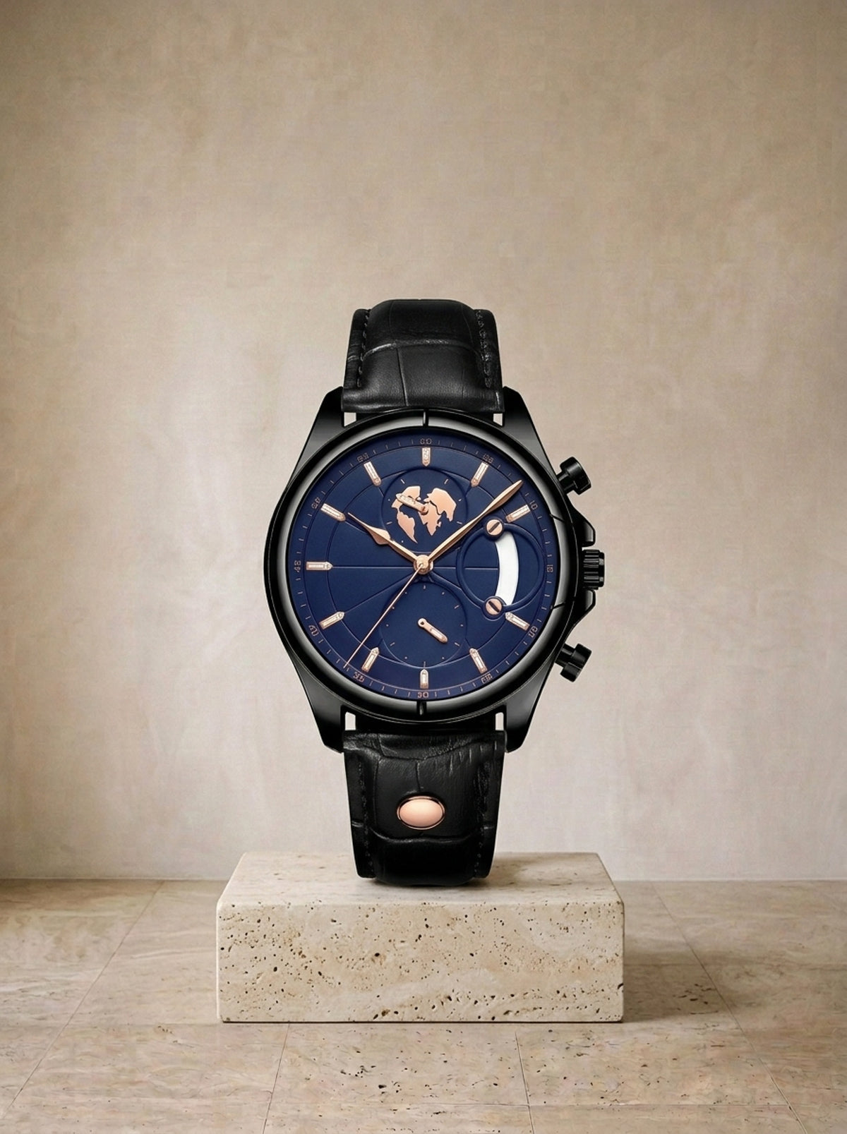 Preto e azul | Relógio de pulso Pesaro preto e azul – peça sozinha, foto de produto