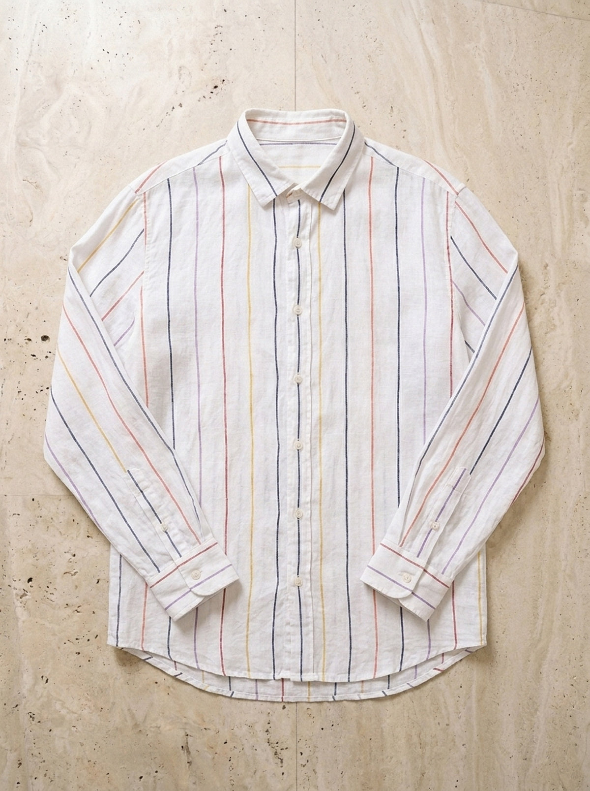Branco | Camisa de linho listras finas Pienza branco – peça sozinha vista de cima