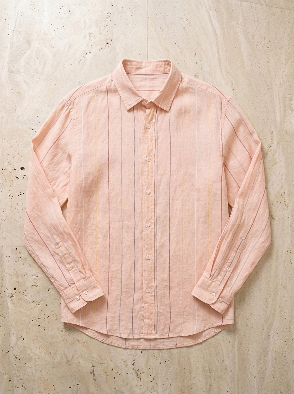 Laranja | Camisa de linho listras finas Pienza laranja – peça sozinha vista de cima