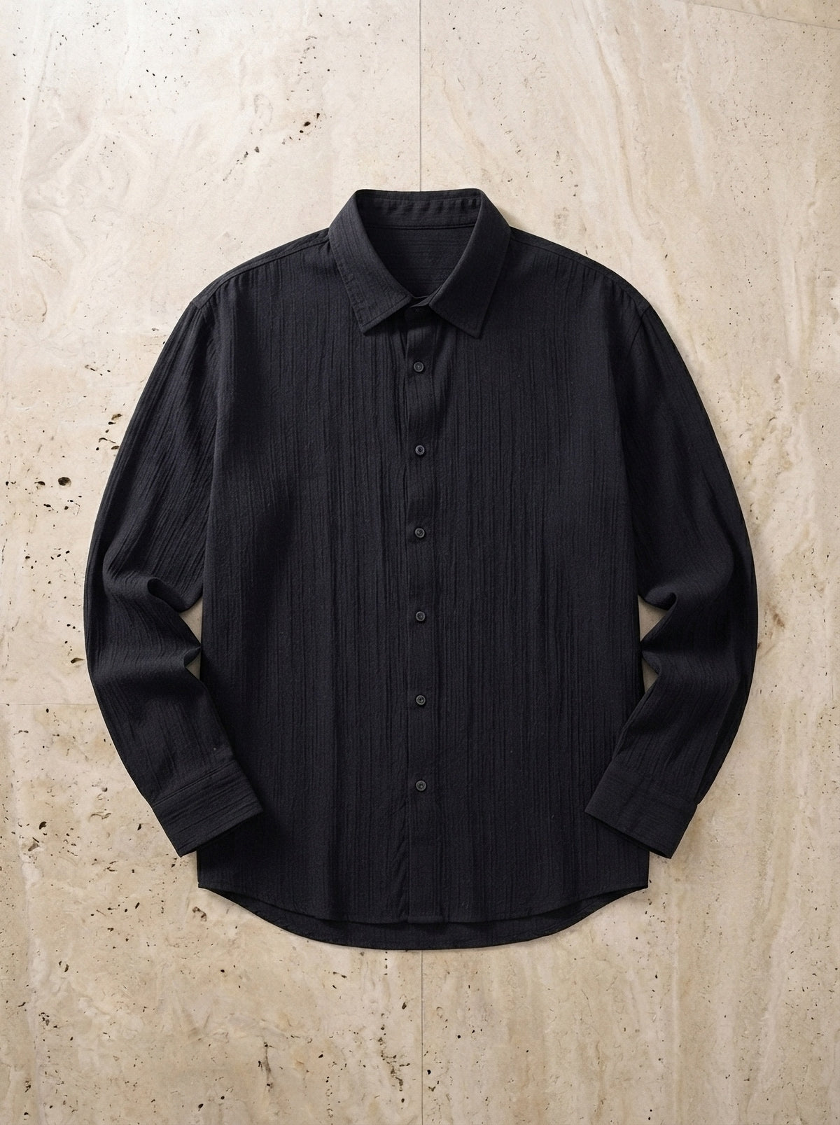 Preto | Camisa de linho Plymouth preto – peça sozinha vista de cima