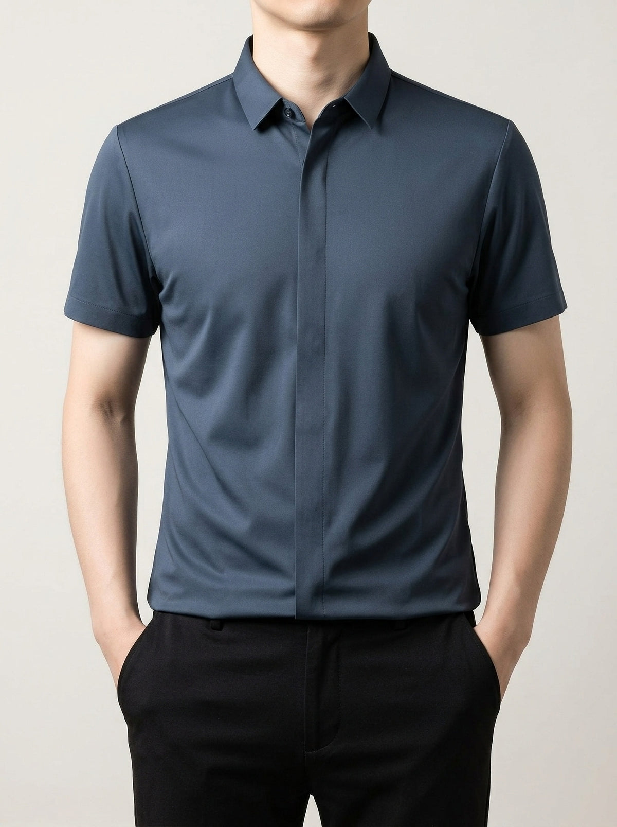 Azul-marinho | Camisa de seda e viscose Polignano azul-marinho – foto de produto