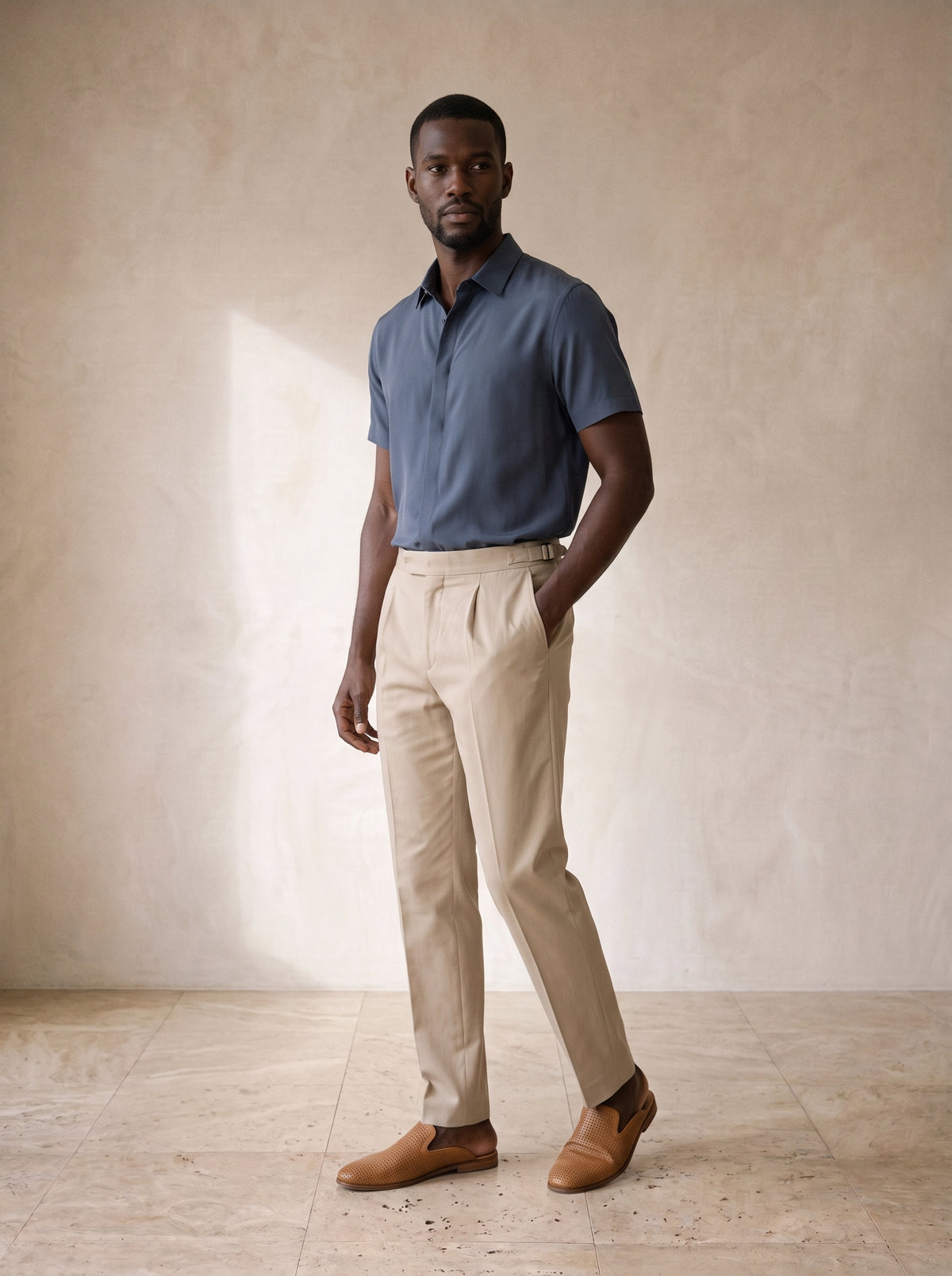 Azul-marinho | Camisa de seda e viscose Polignano azul-marinho – vista três quartos