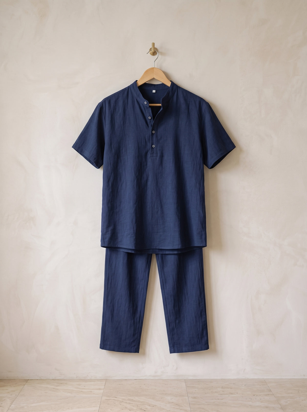 Azul-marinho | Conjunto bata henley e calça de algodão Pollença azul-marinho – peça sozinha, foto de produto