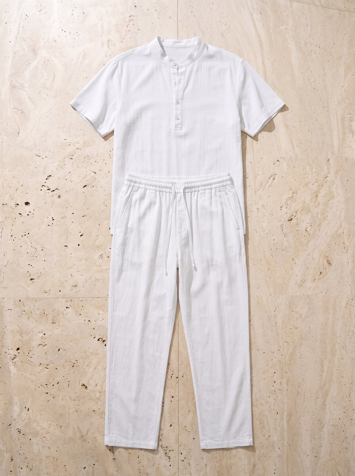 Branco | Conjunto bata henley e calça de algodão Pollença branco – peça sozinha vista de cima