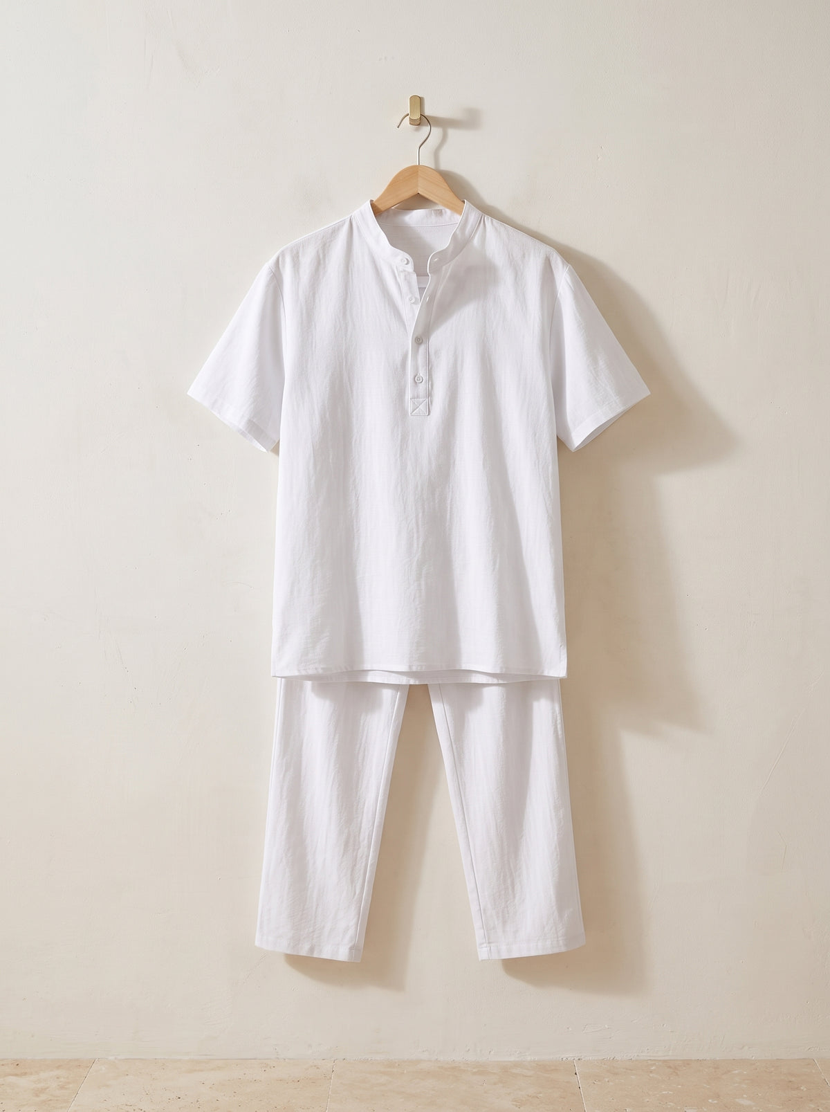Branco | Conjunto bata henley e calça de algodão Pollença branco – peça sozinha, foto de produto