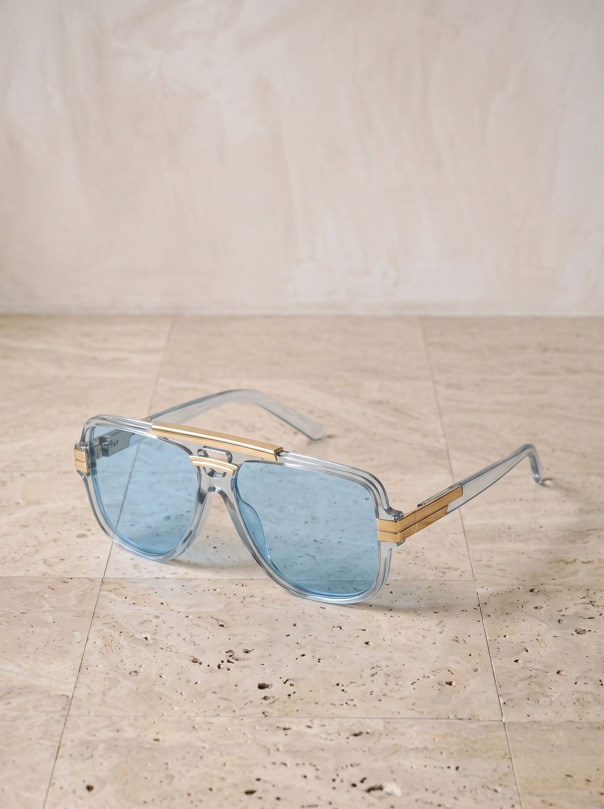 Cristal com lente azul | Óculos de sol aviador de ponte dupla Ponza cristal com lente azul – vista três quartos