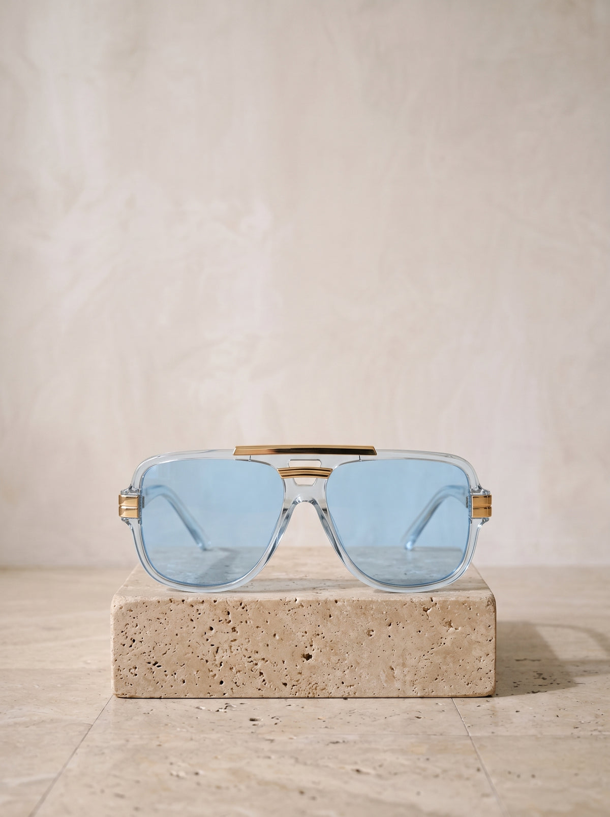 Cristal com lente azul | Óculos de sol aviador de ponte dupla Ponza cristal com lente azul – peça sozinha, foto de produto