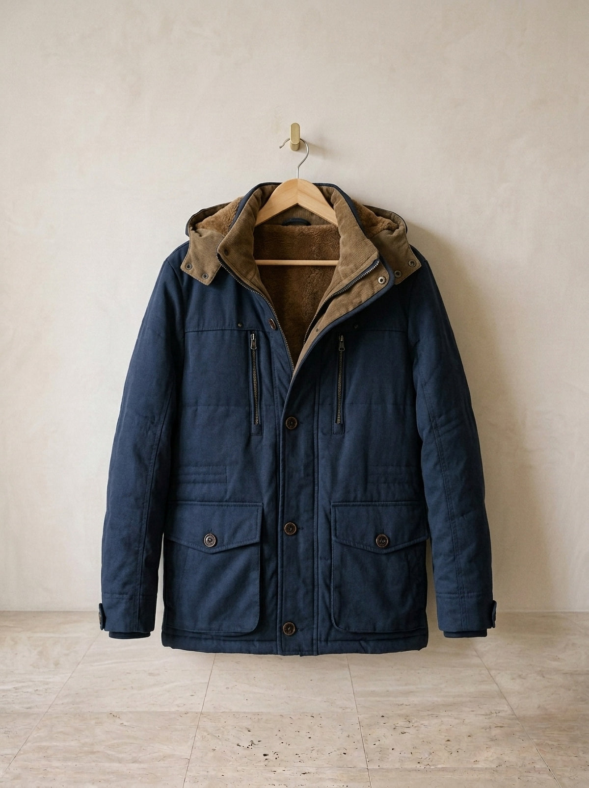 Azul-marinho | Parka com capuz forrada Porvoo azul-marinho – peça sozinha, foto de produto
