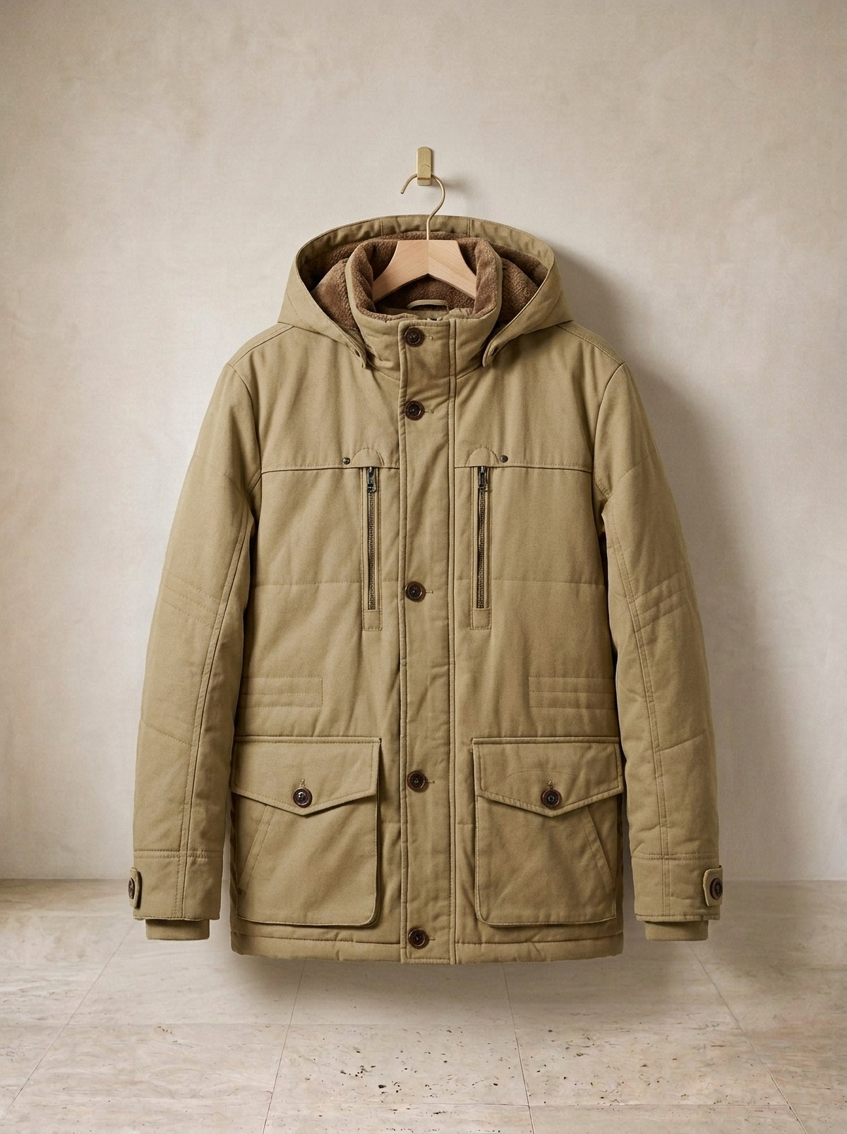 Caqui | Parka com capuz forrada Porvoo caqui – peça sozinha, foto de produto