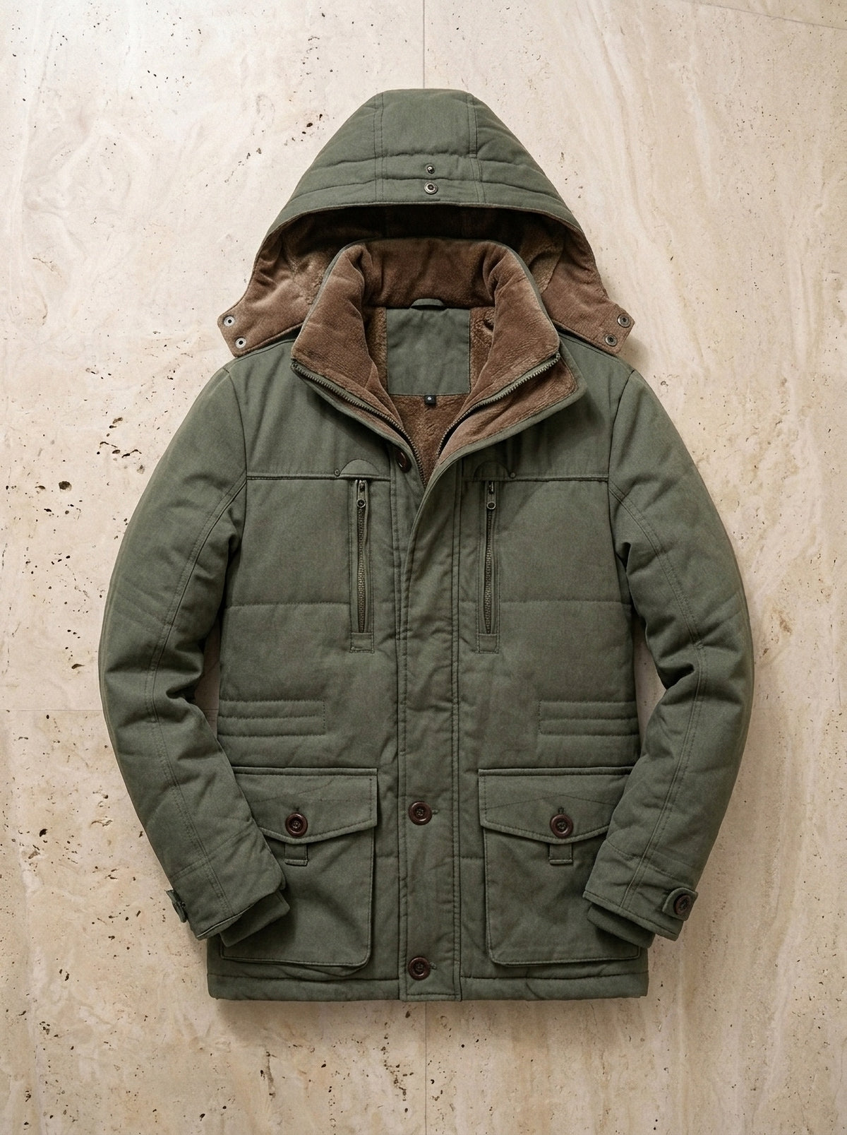 Verde | Parka com capuz forrada Porvoo verde – peça sozinha vista de cima