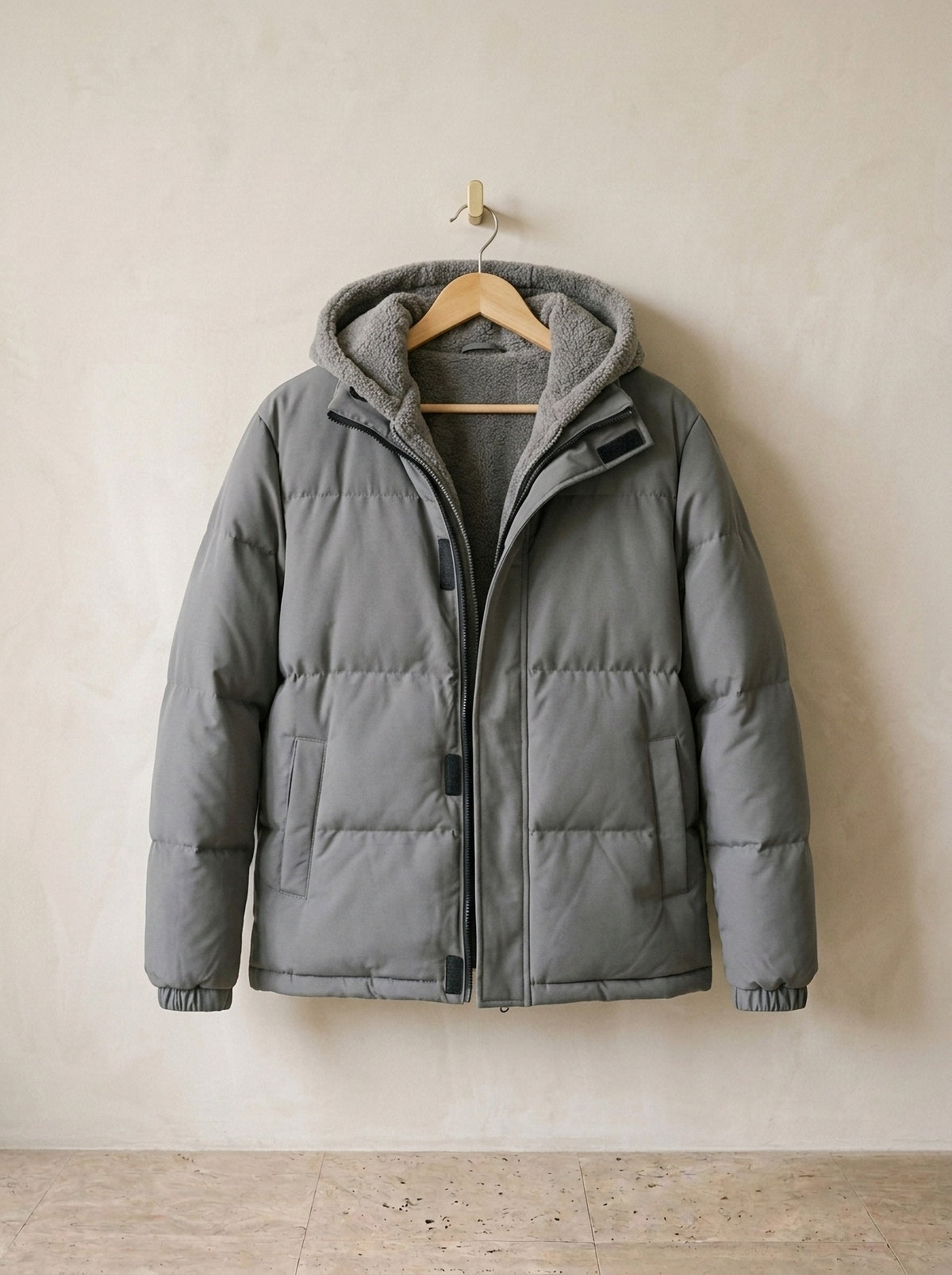 Cinza | Jaqueta puffer com capuz Prato cinza – peça sozinha, foto de produto