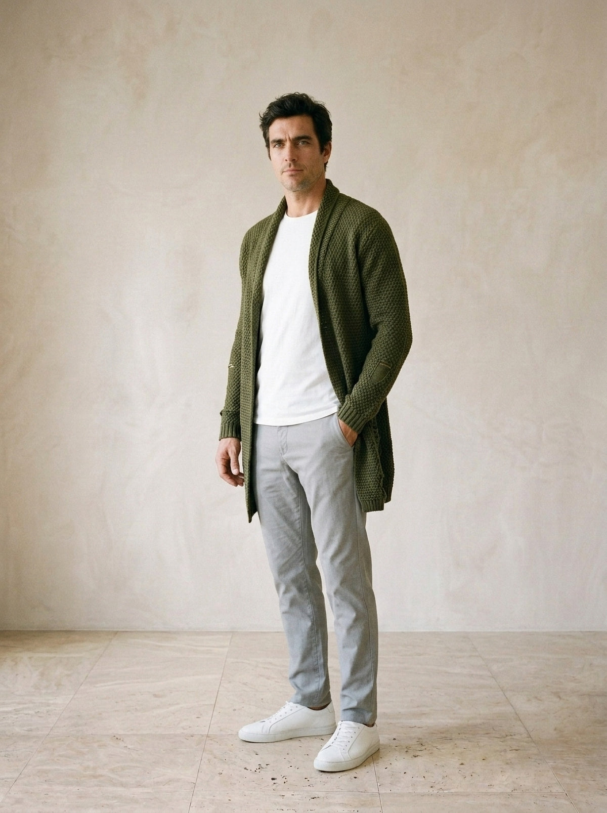 Verde | Cardigan de tricot Procida verde – vista três quartos