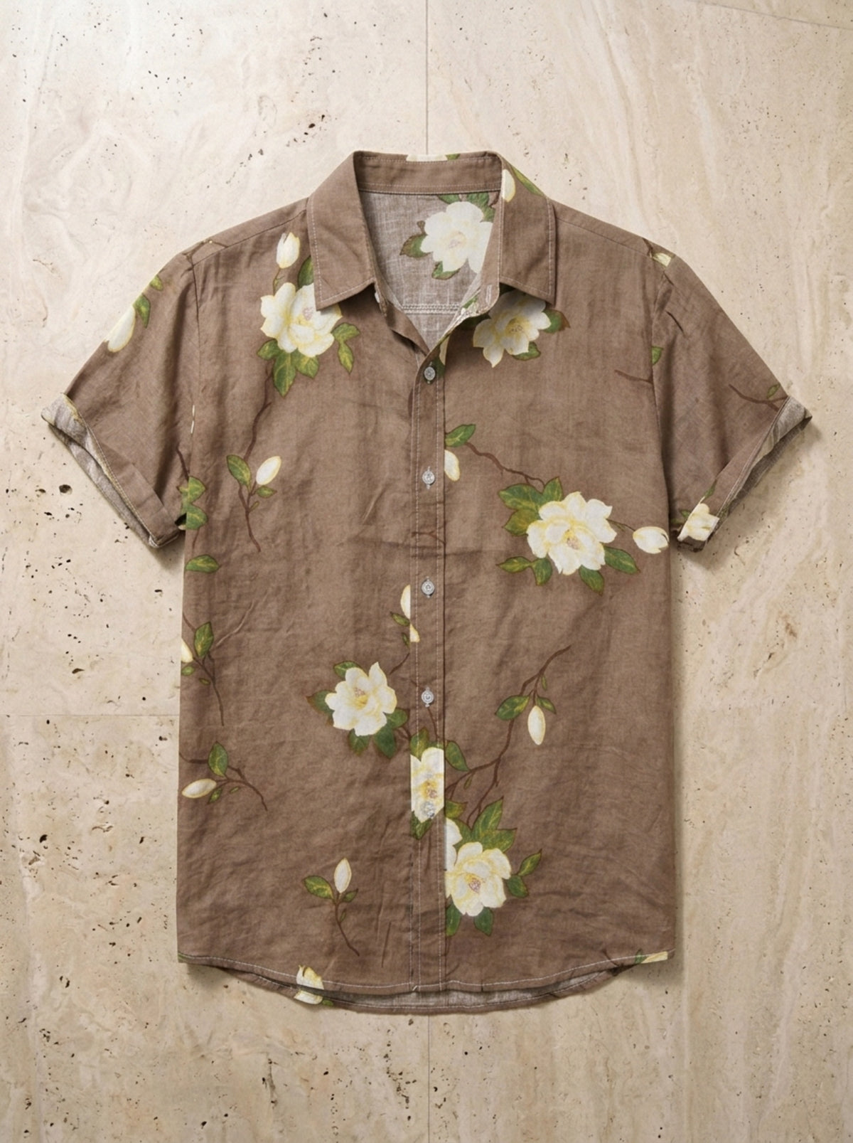 Marrom | Camisa floral Provence marrom – peça sozinha vista de cima