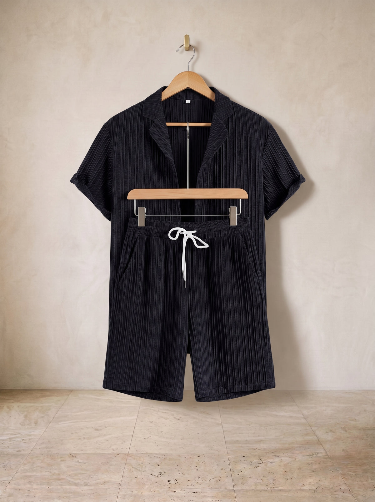 Azul-marinho | Conjunto camisa plissada e short Ramatuelle azul-marinho – peça sozinha, foto de produto