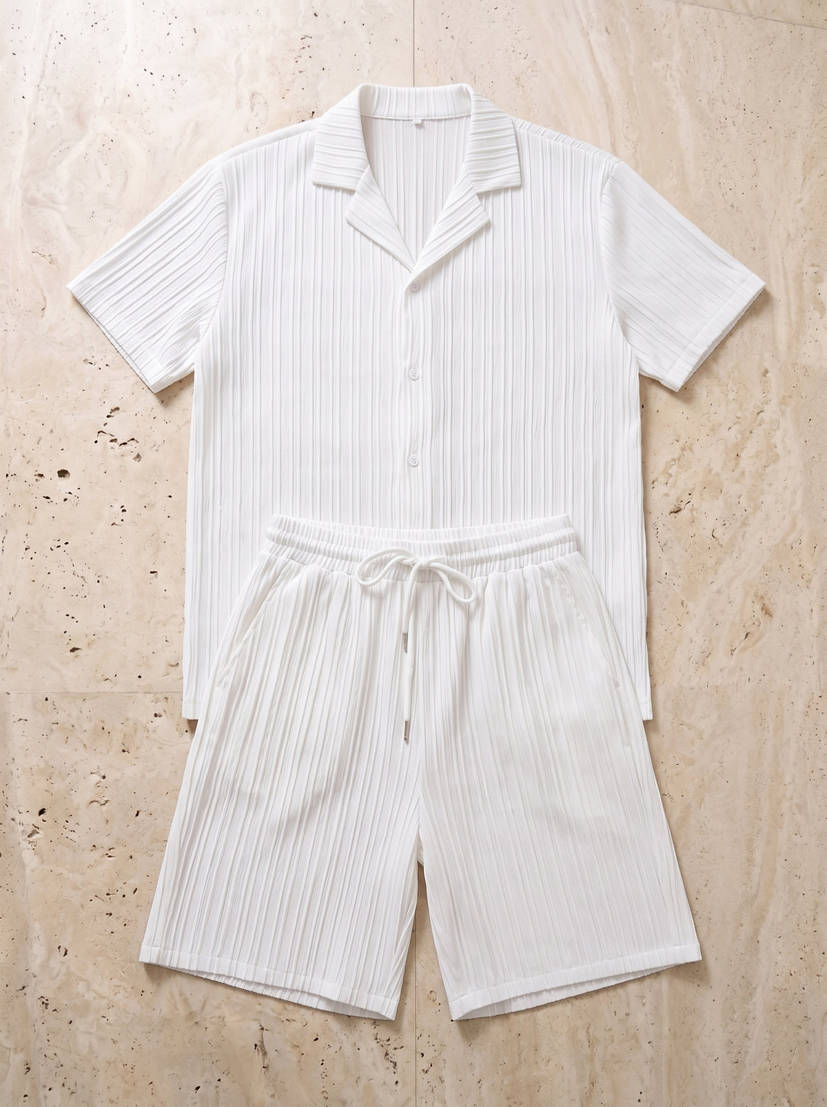 Branco | Conjunto camisa plissada e short Ramatuelle branco – peça sozinha vista de cima