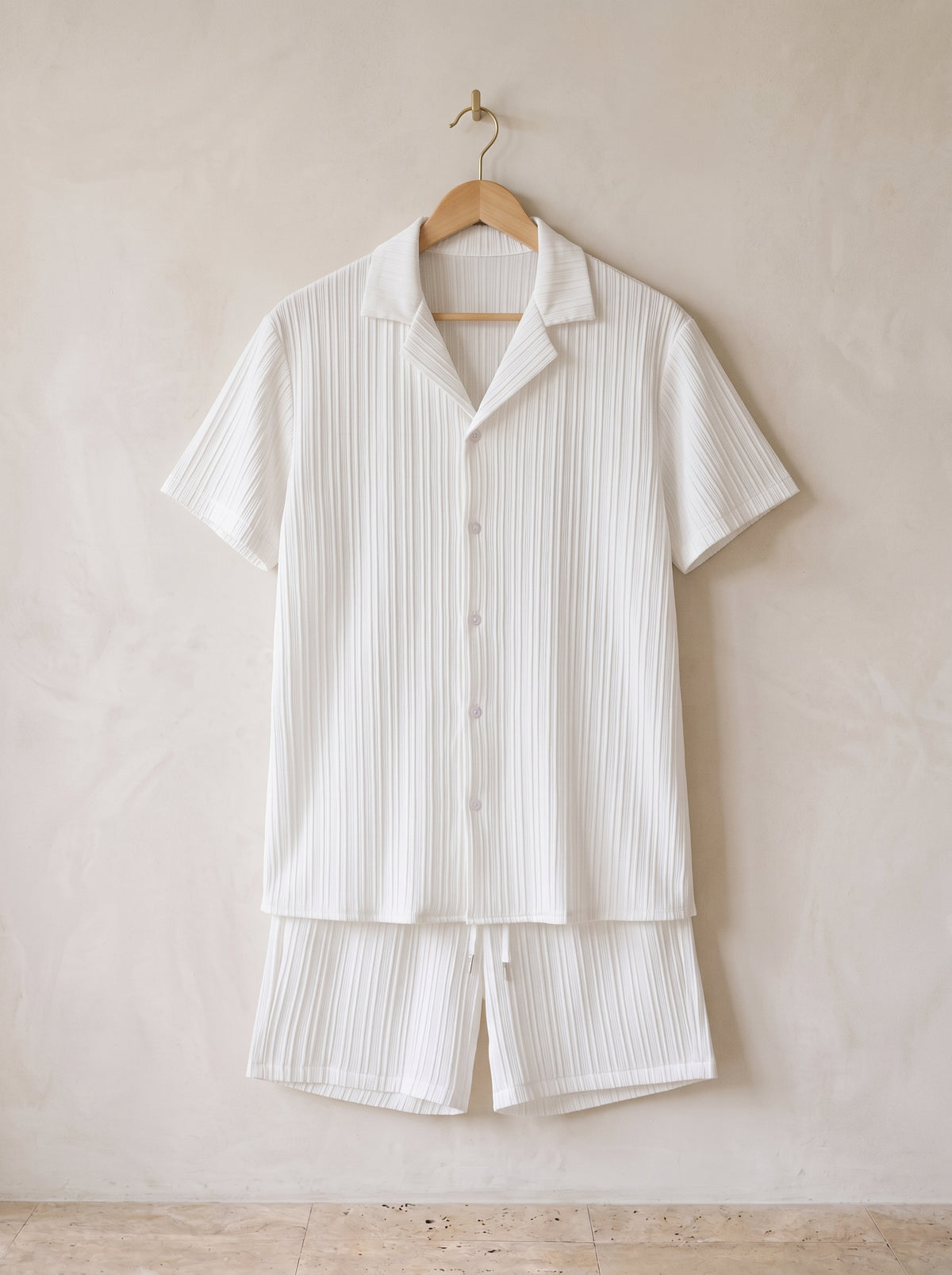Branco | Conjunto camisa plissada e short Ramatuelle branco – peça sozinha, foto de produto