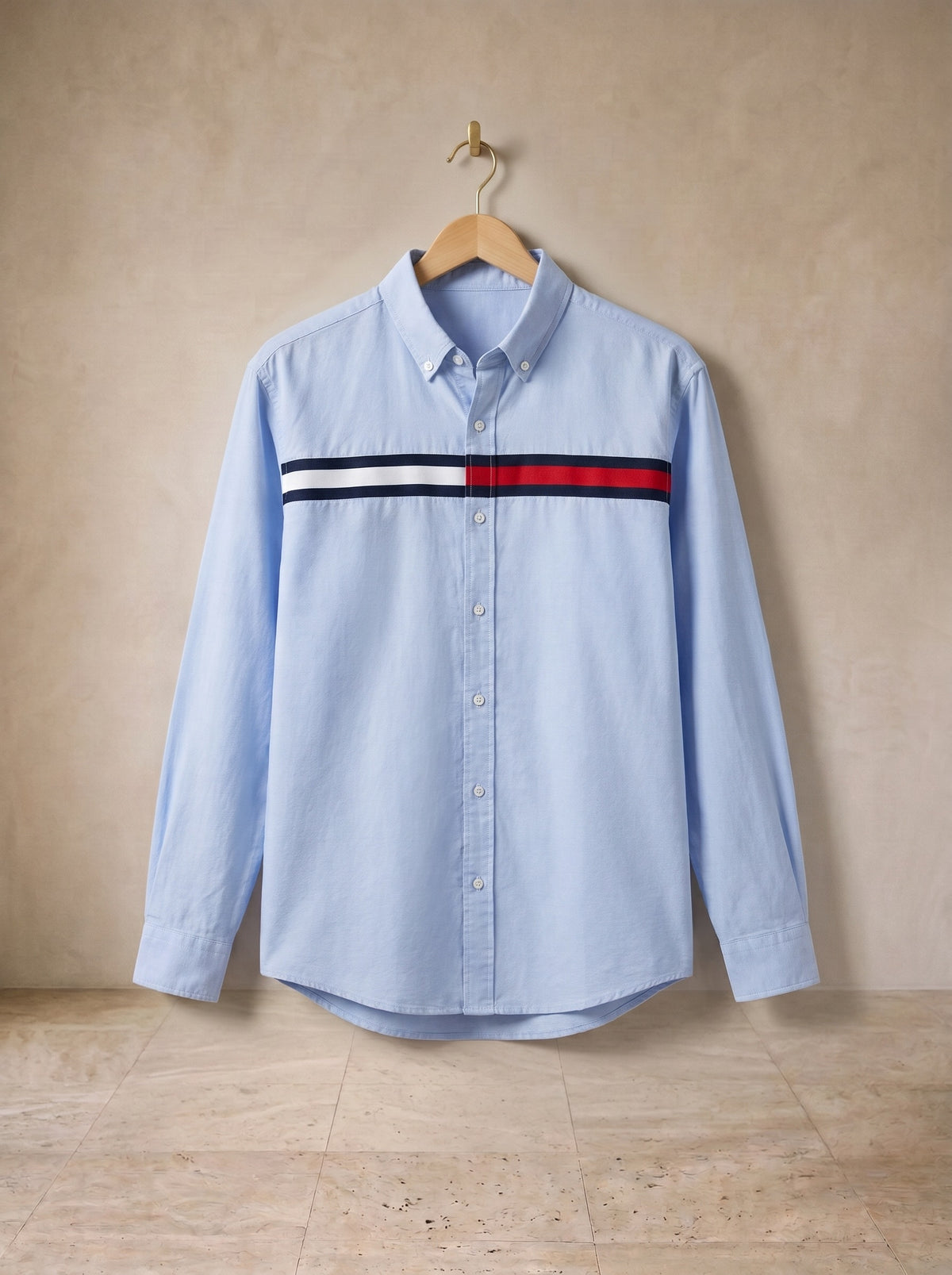 Azul | Camisa oxford com faixa Ravello azul – peça sozinha, foto de produto